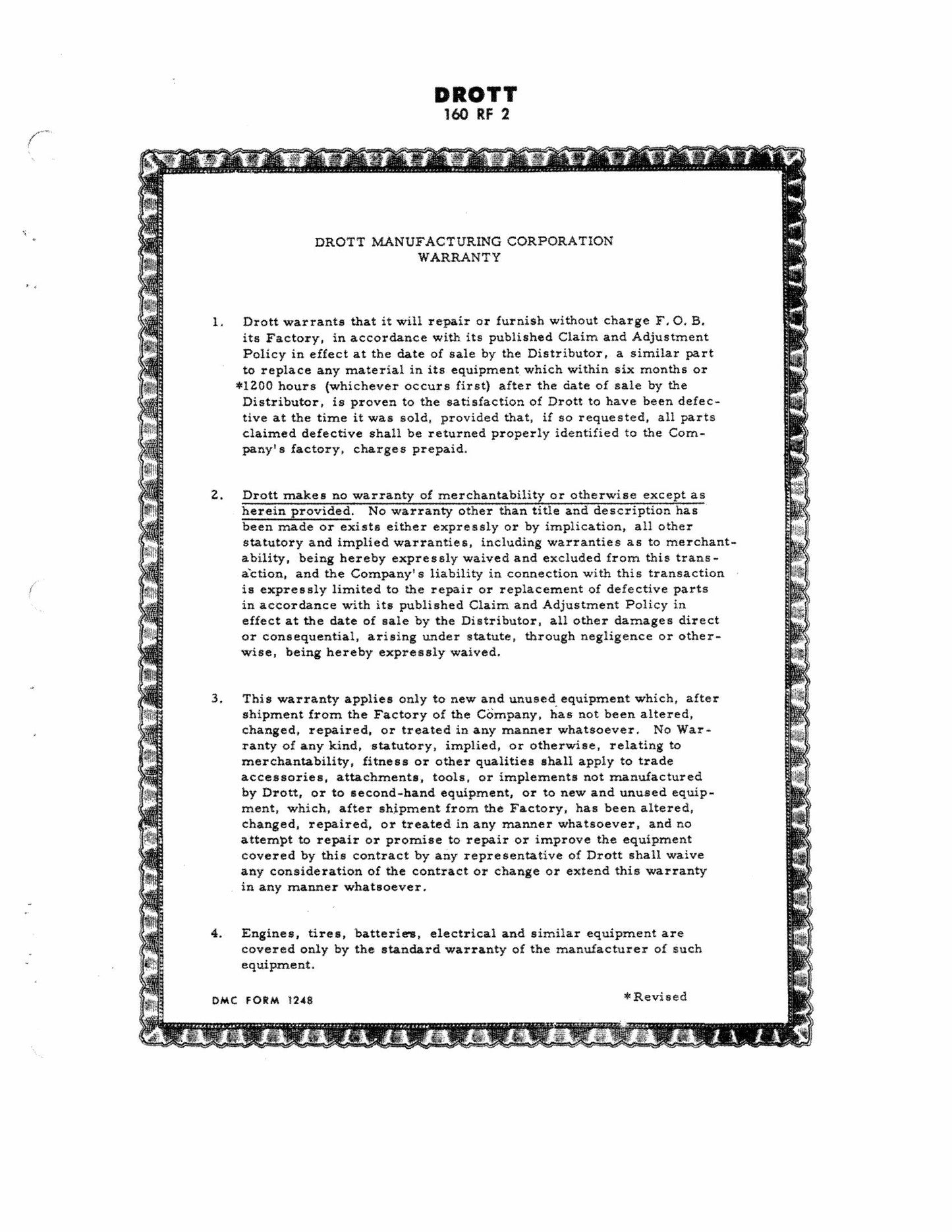 DROTT 160 RF2 Crawler Excavator Factory Workshop Service Manual 406012M1 DMC FORM 1245
