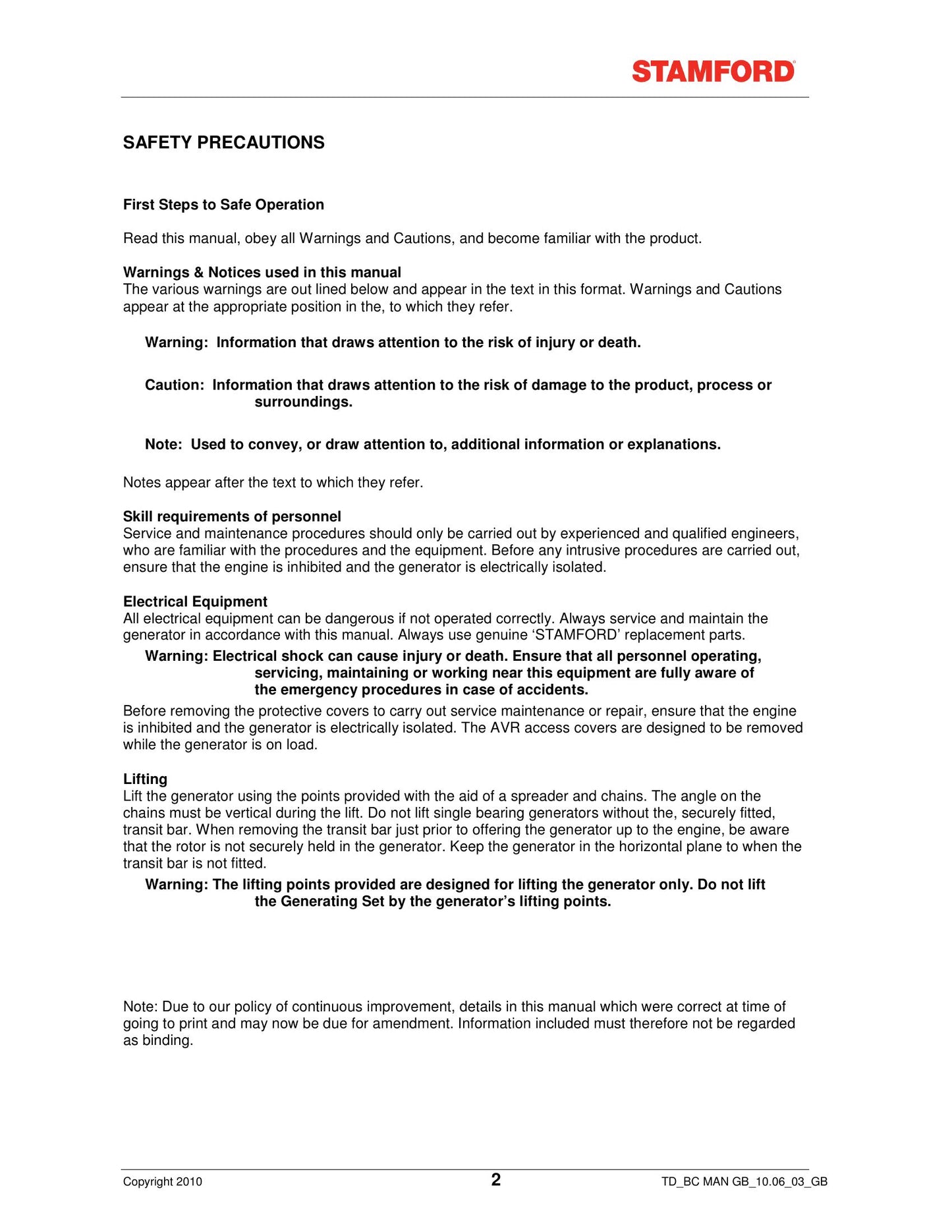 STAMFORD BC Range of Generators Installation, Service & Factory Workshop Maintenance Manual 9806-4650