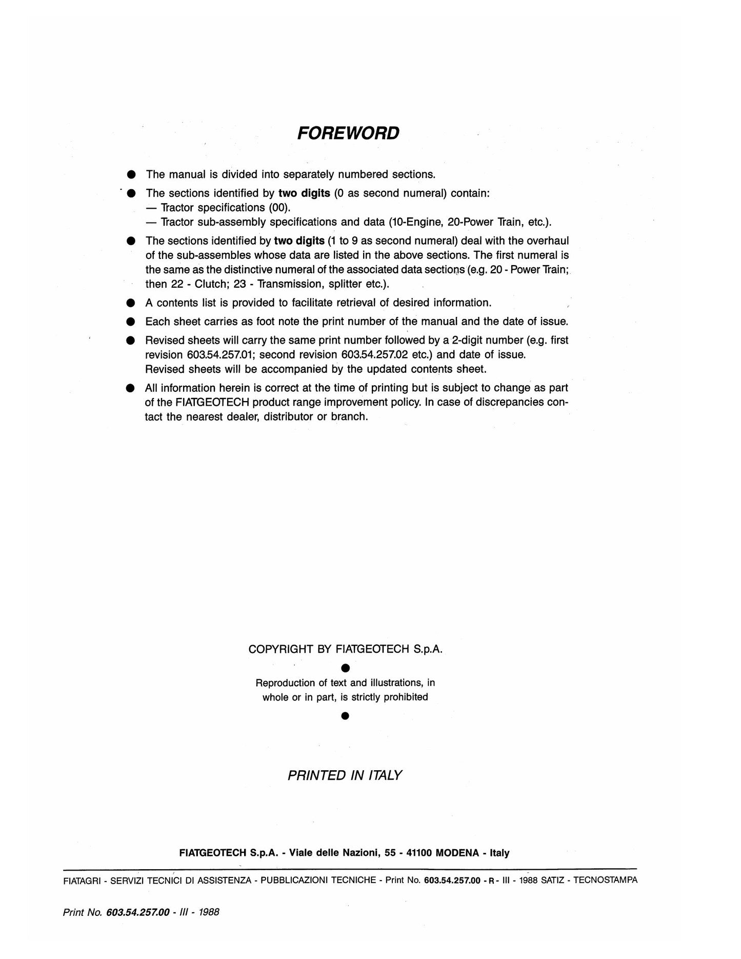 FIAT 55-65 60-65 70-65 80-65 Tractor Workshop Manual 06910093