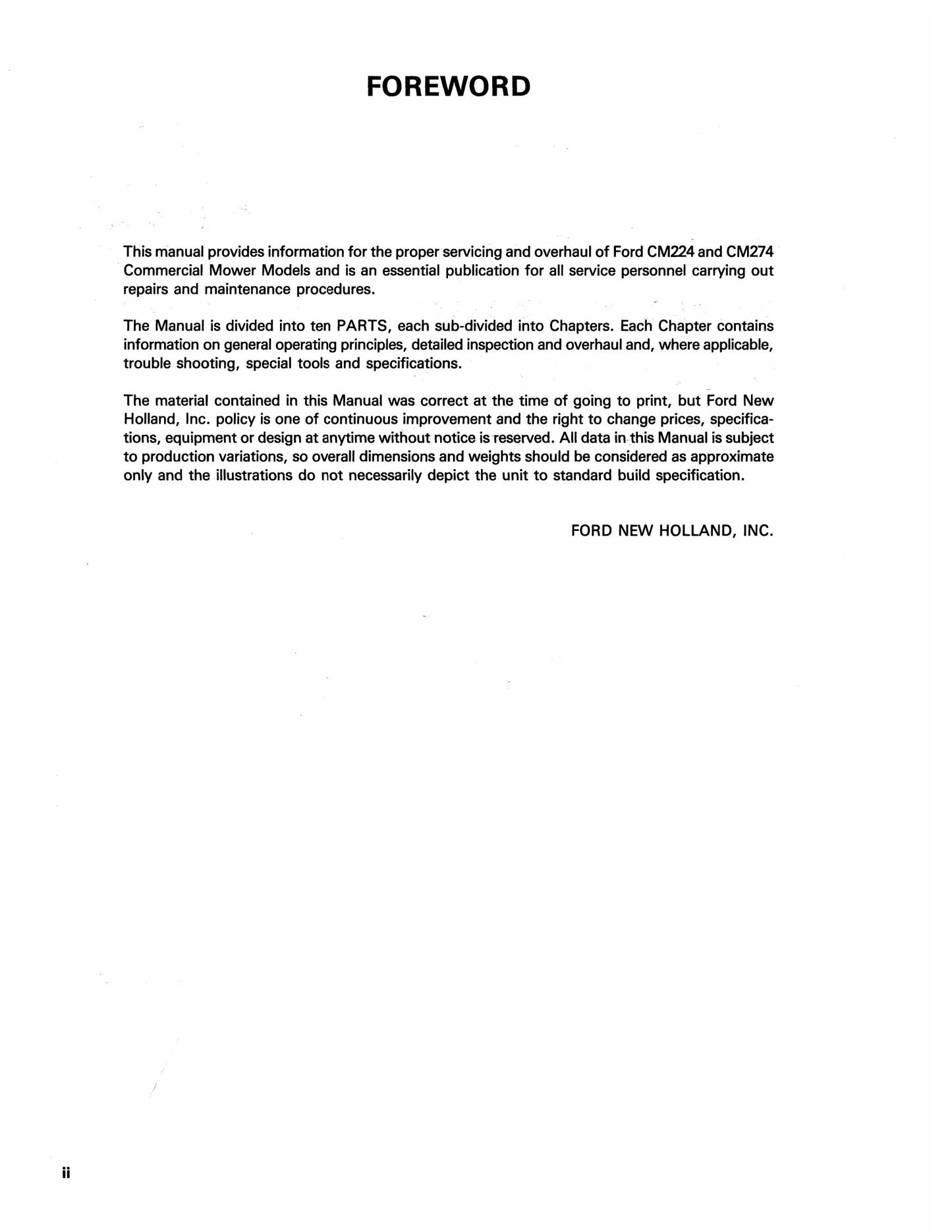 Ford New Holland CM224 CM274 Commercial Mower Factory Workshop Service Manual 40022420