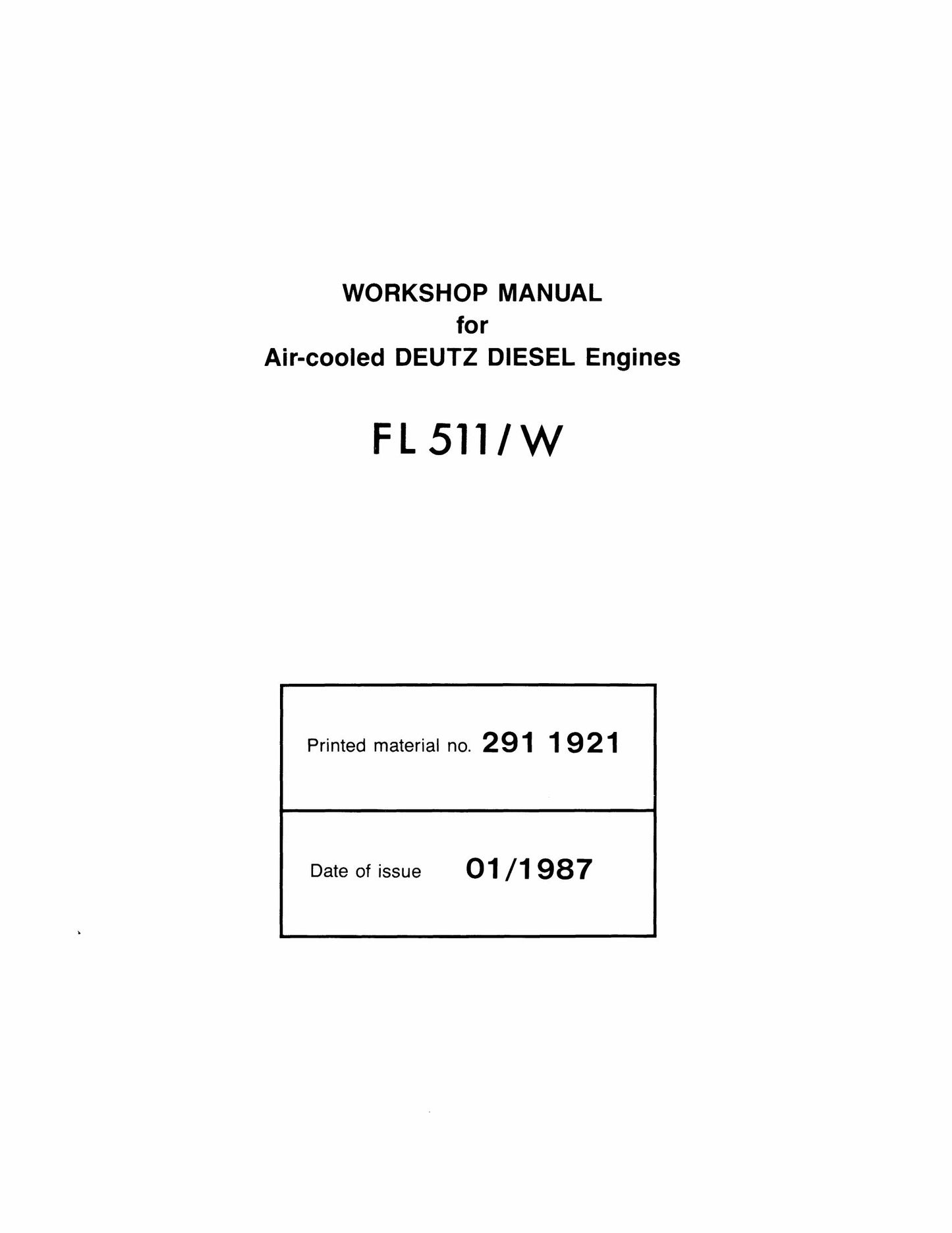 DEUTZ FL 511/W Engine Workshop Manual 291 1921
