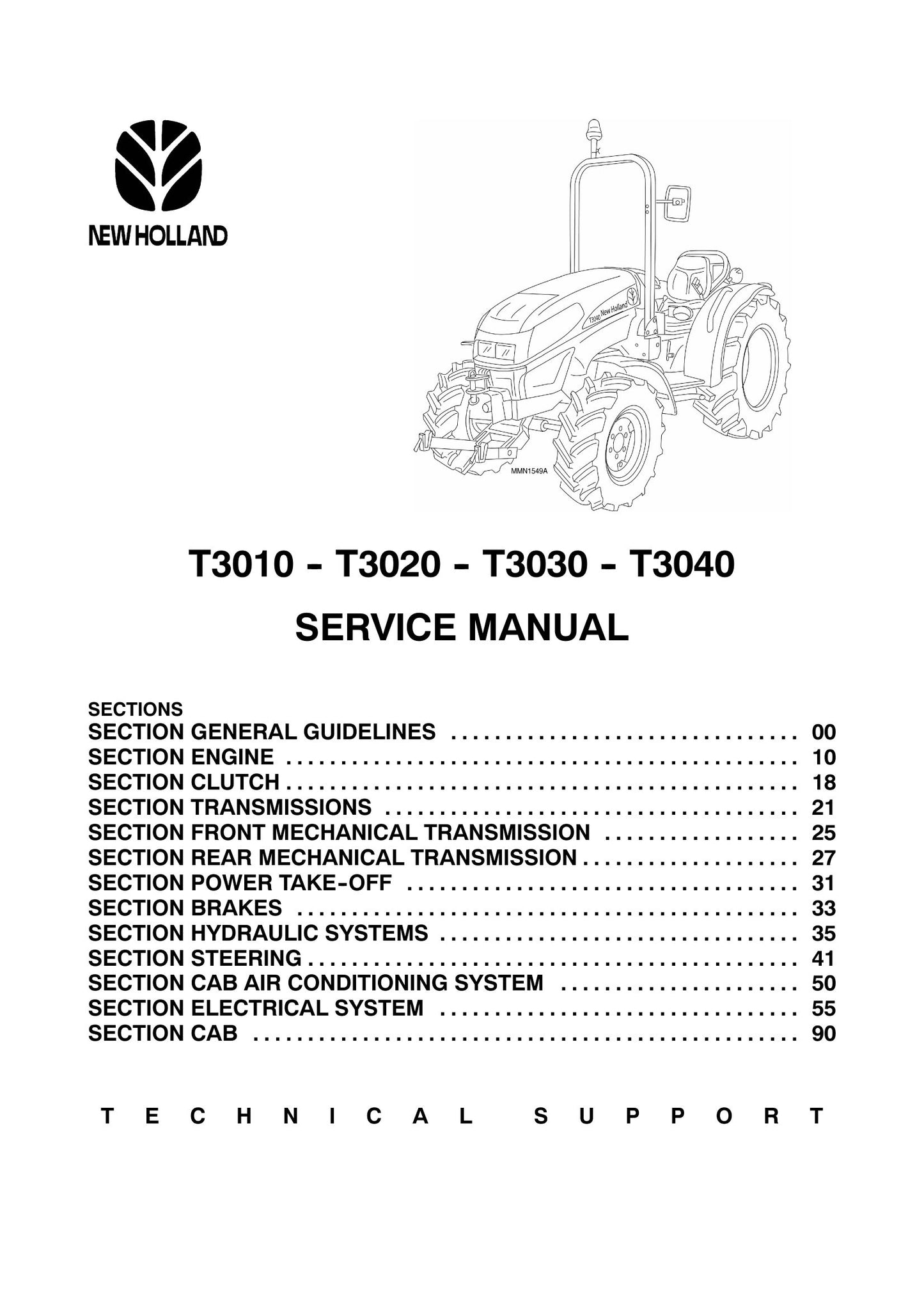 New Holland T3010 T3020 T3030 T3040 Tractor Factory Workshop Service Manual 84183229BT3010