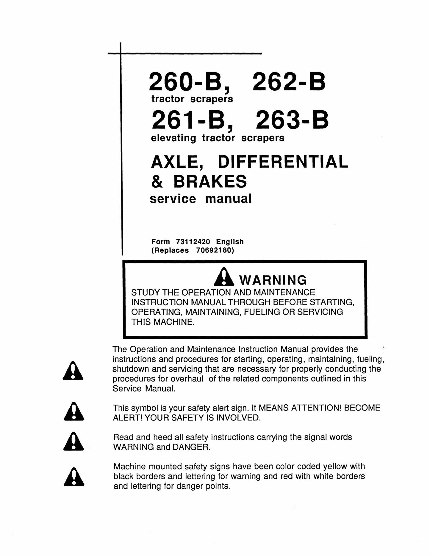 FIATALLIS 260-B 262-B 261-B 263-B Tractor Scrapers Factory Workshop Service Manual 73112420