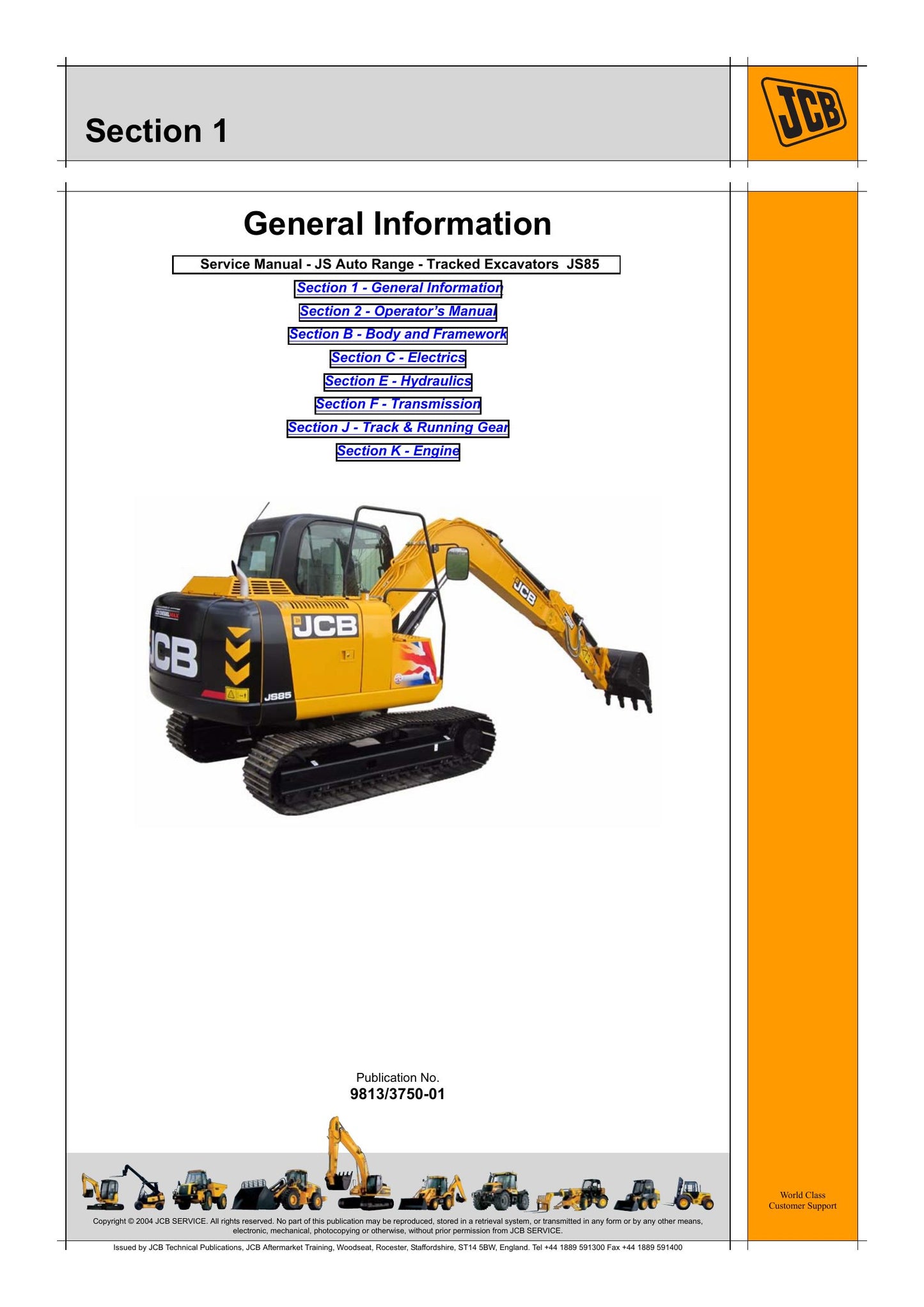 JCB JS85 Crawler Excavator Factory Workshop Service Manual 9813/3750-01