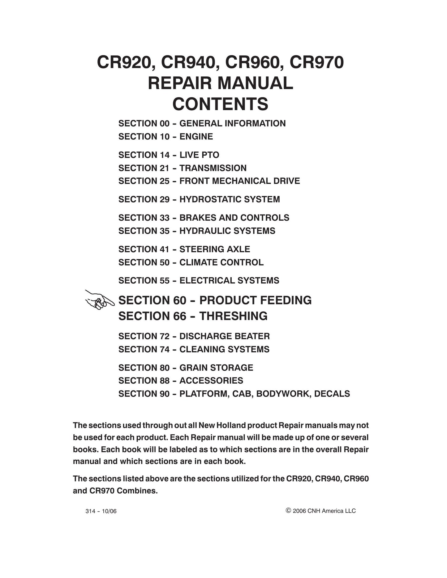 New Holland CR920 CR940 CR960 CR970 Combine Factory Workshop Repair Manual