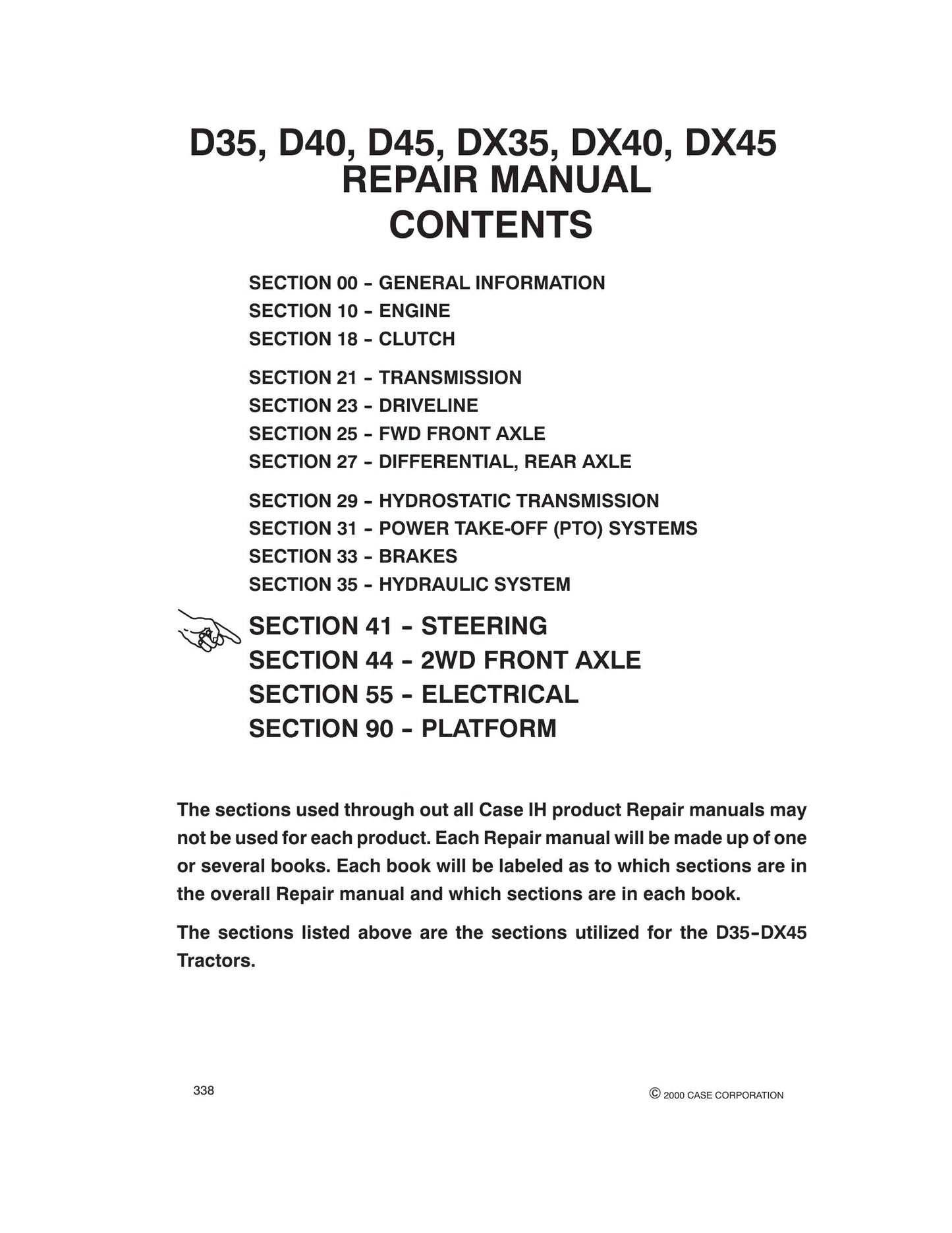 CASE D35 D40 D45 DX35 DX40 DX45 Tractor Factory Workshop Repair Manual 86620537