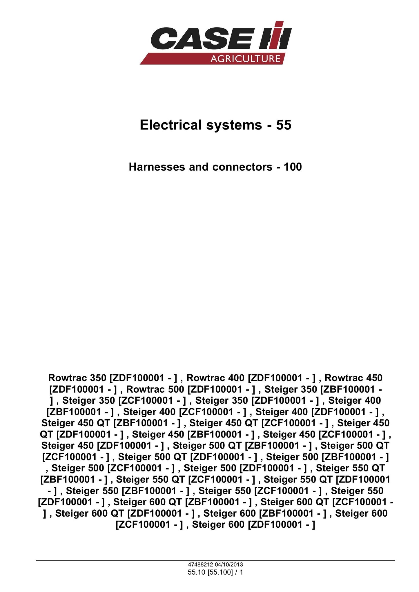 CASE Rowtrac 350 400 450 500 Steiger 350 400 450 500 550 600 Quadtrac 450 500 550 600 Tractor Factory Workshop Service Manual 47488212