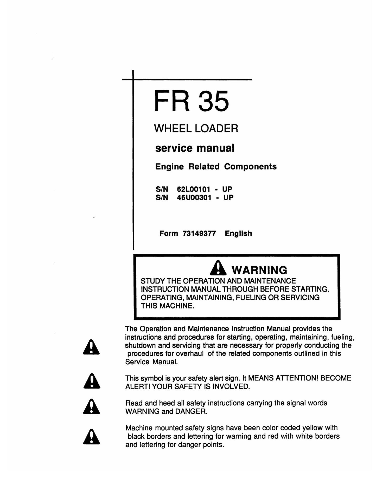 FIATALLIS FR35 Wheel Loader Factory Workshop Service Manual 73149377