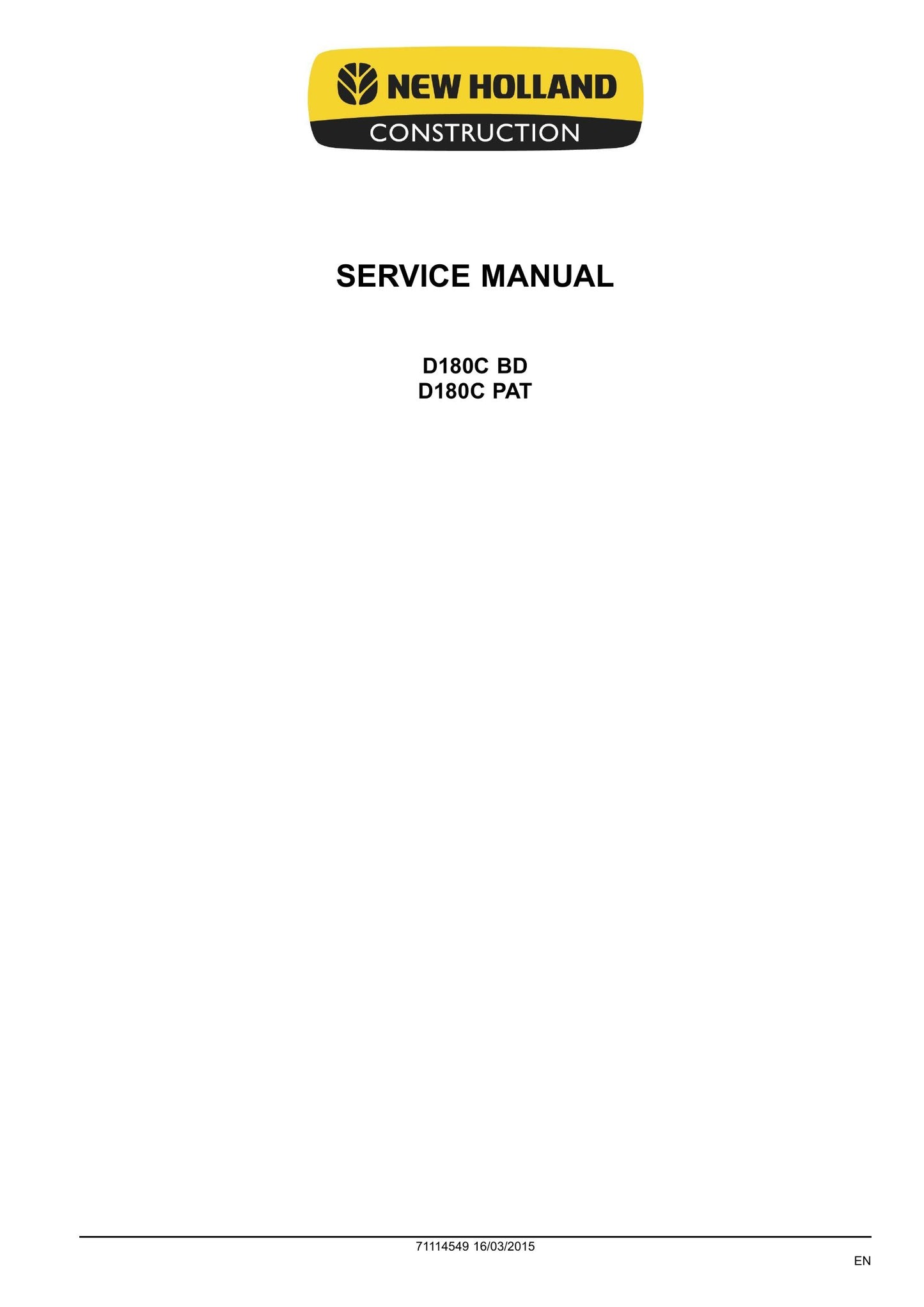 NEW HOLLAND D180C Crawler Dozer Factory Workshop Service Manual 71114549