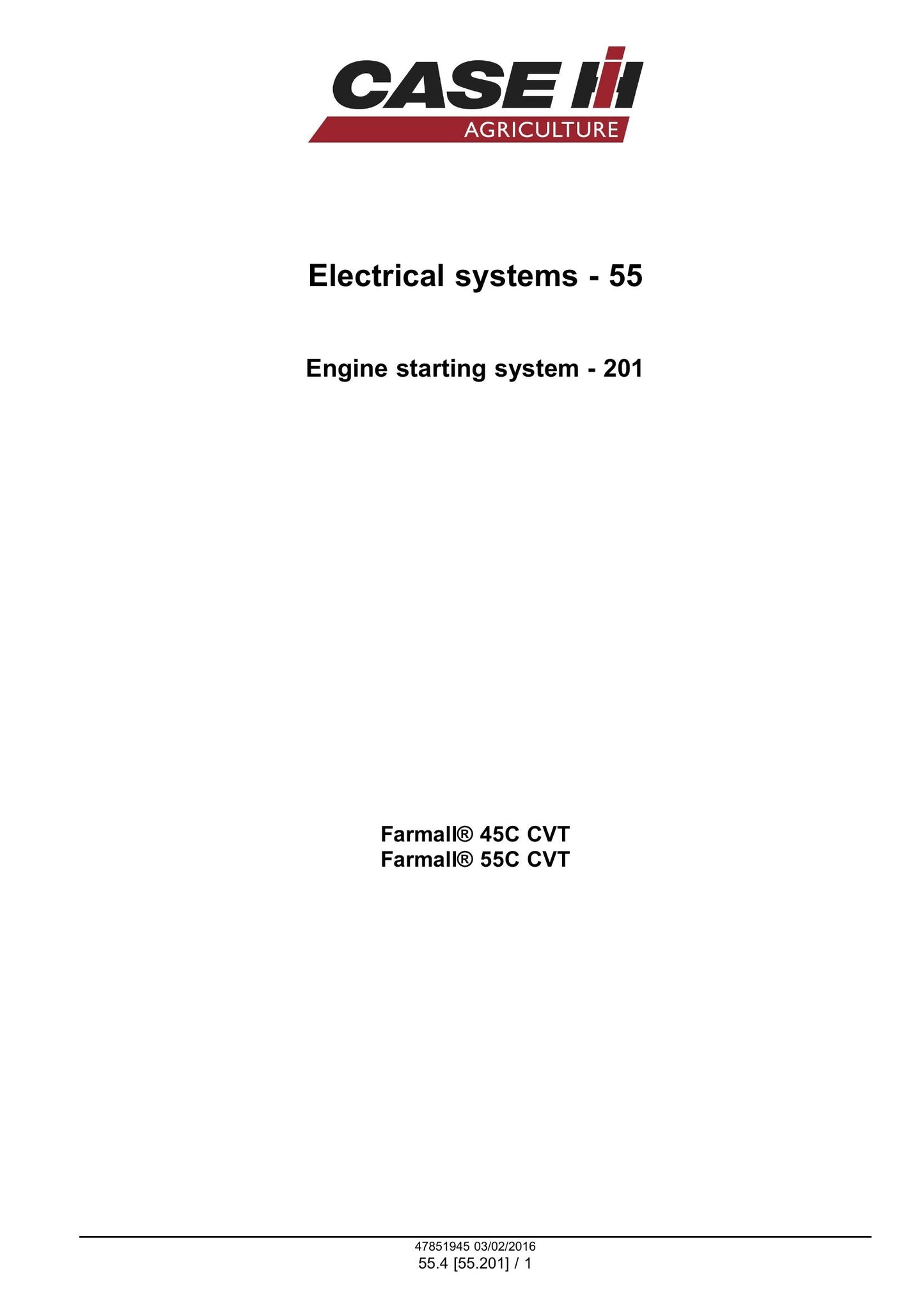 CASE Farmall 45C CVT 55C CVT Compact Tractor Factory Workshop Service Manual 4797831