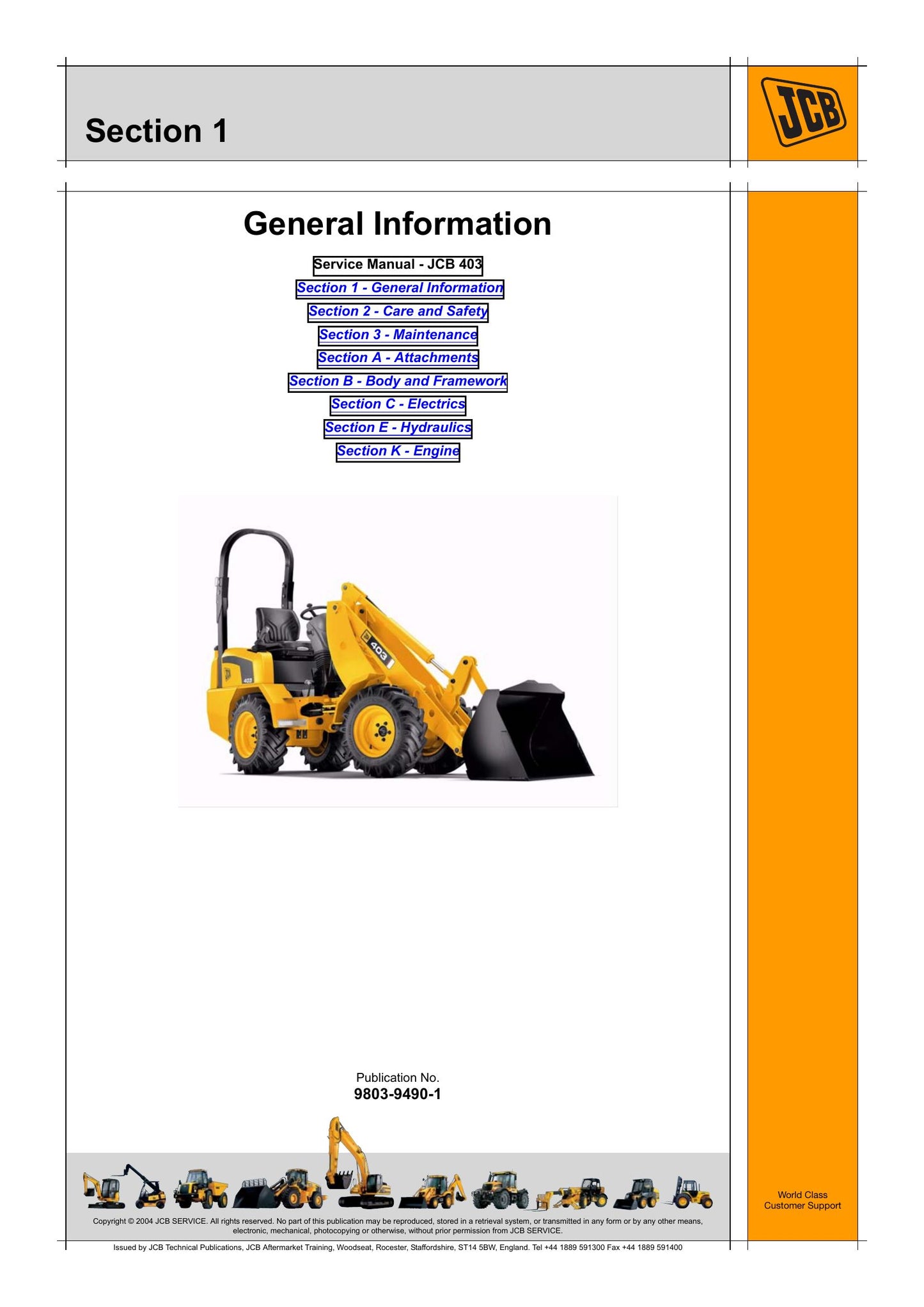 JCB 403 Wheel Loader Factory Workshop Service Manual 9803-9490-4