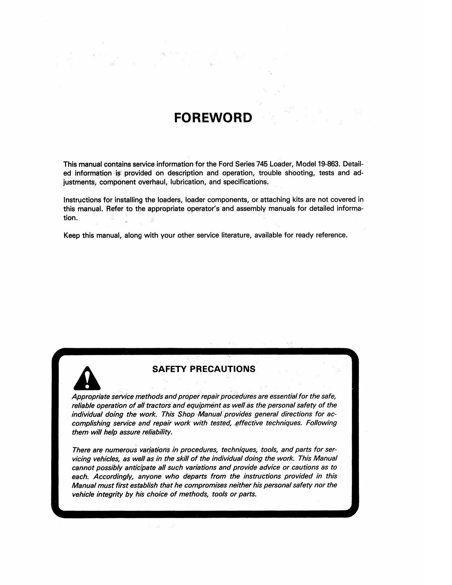 FORD Series 745 Loader Factory Workshop Repair Manual 40074530