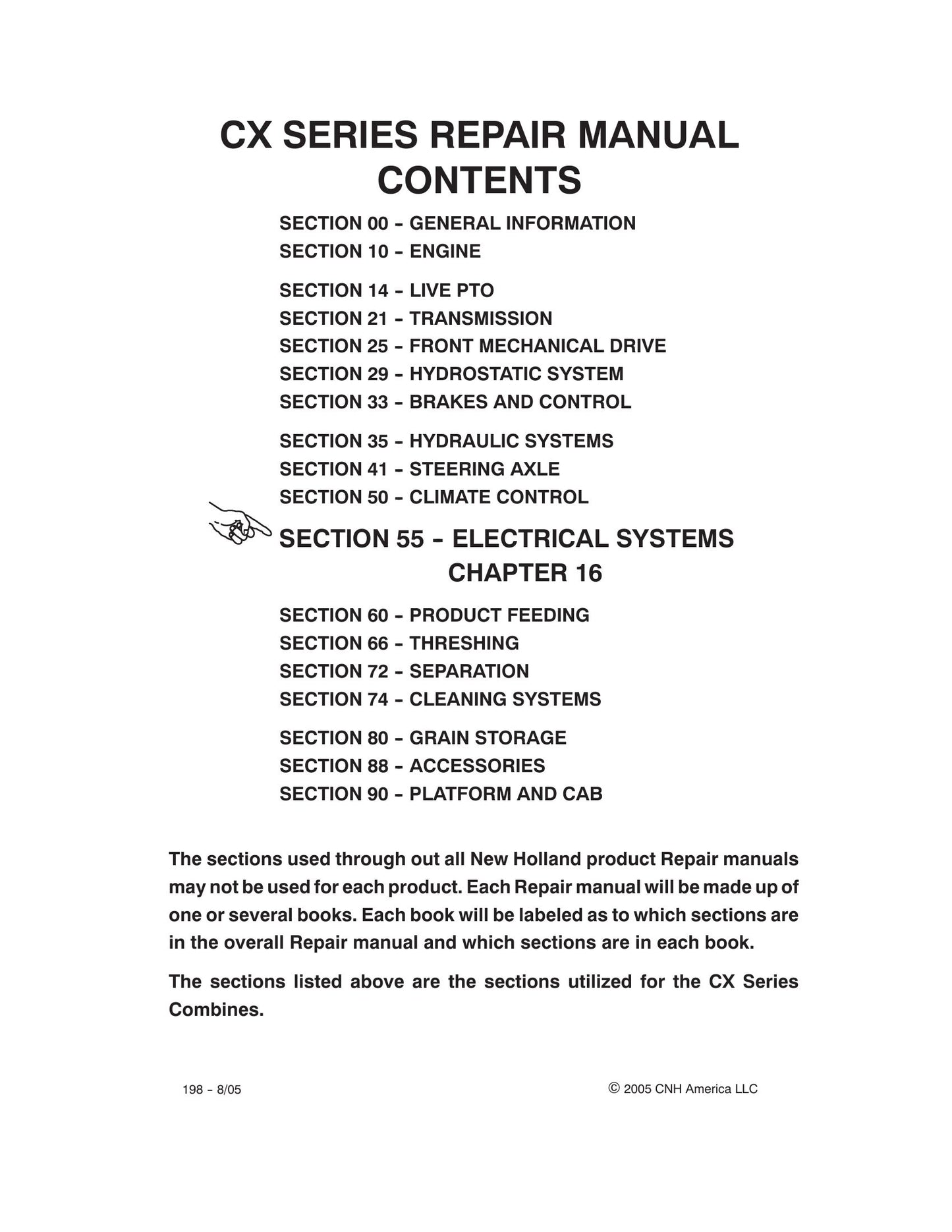 New Holland CX Series Combine Factory Workshop Repair Manual