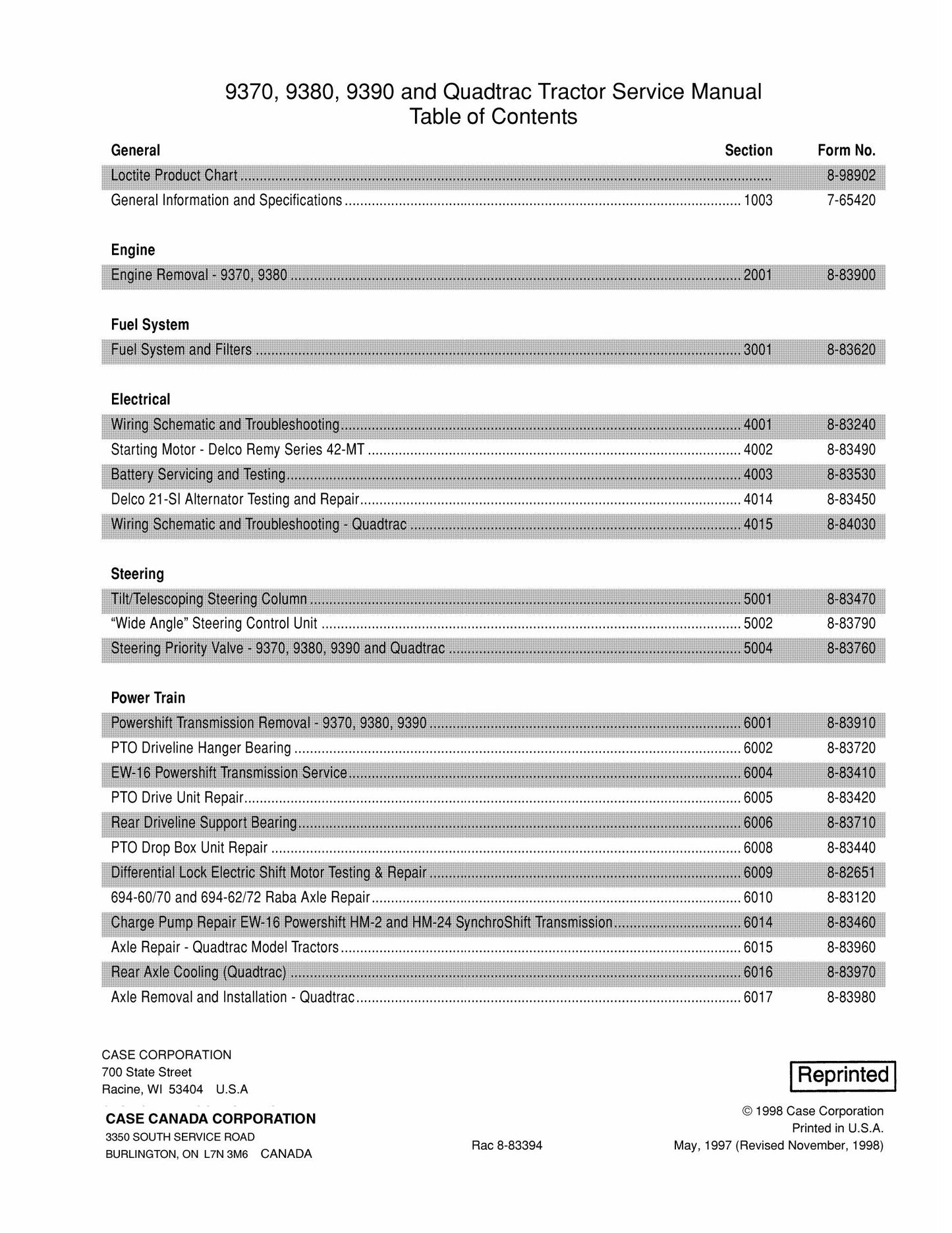 CASE 9370 9380 9390 Tractor Factory Workshop Service Manual 8-83394