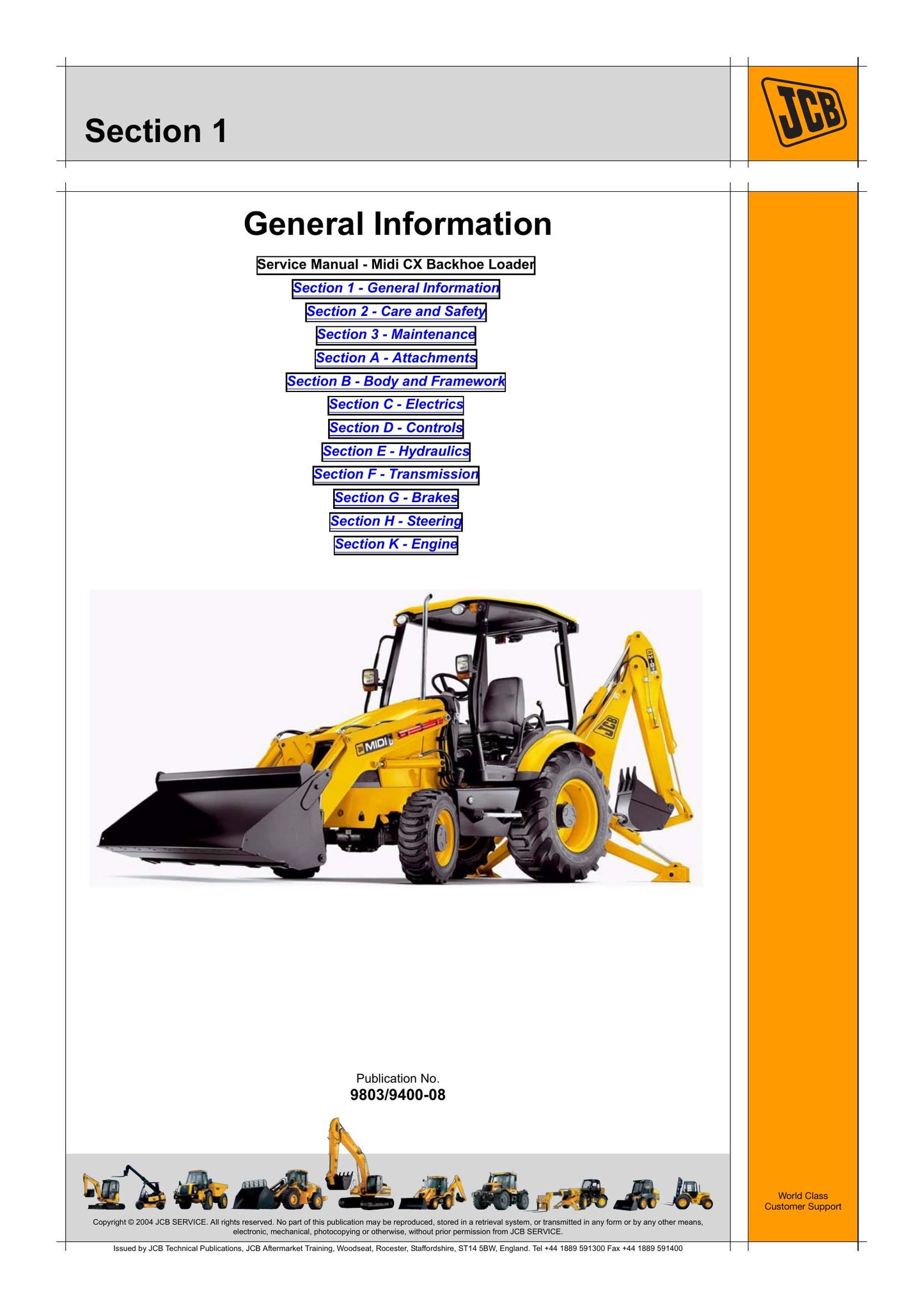 JCB Midi CX Backhoe Loader Factory Workshop Service Manual 9803/9400-08