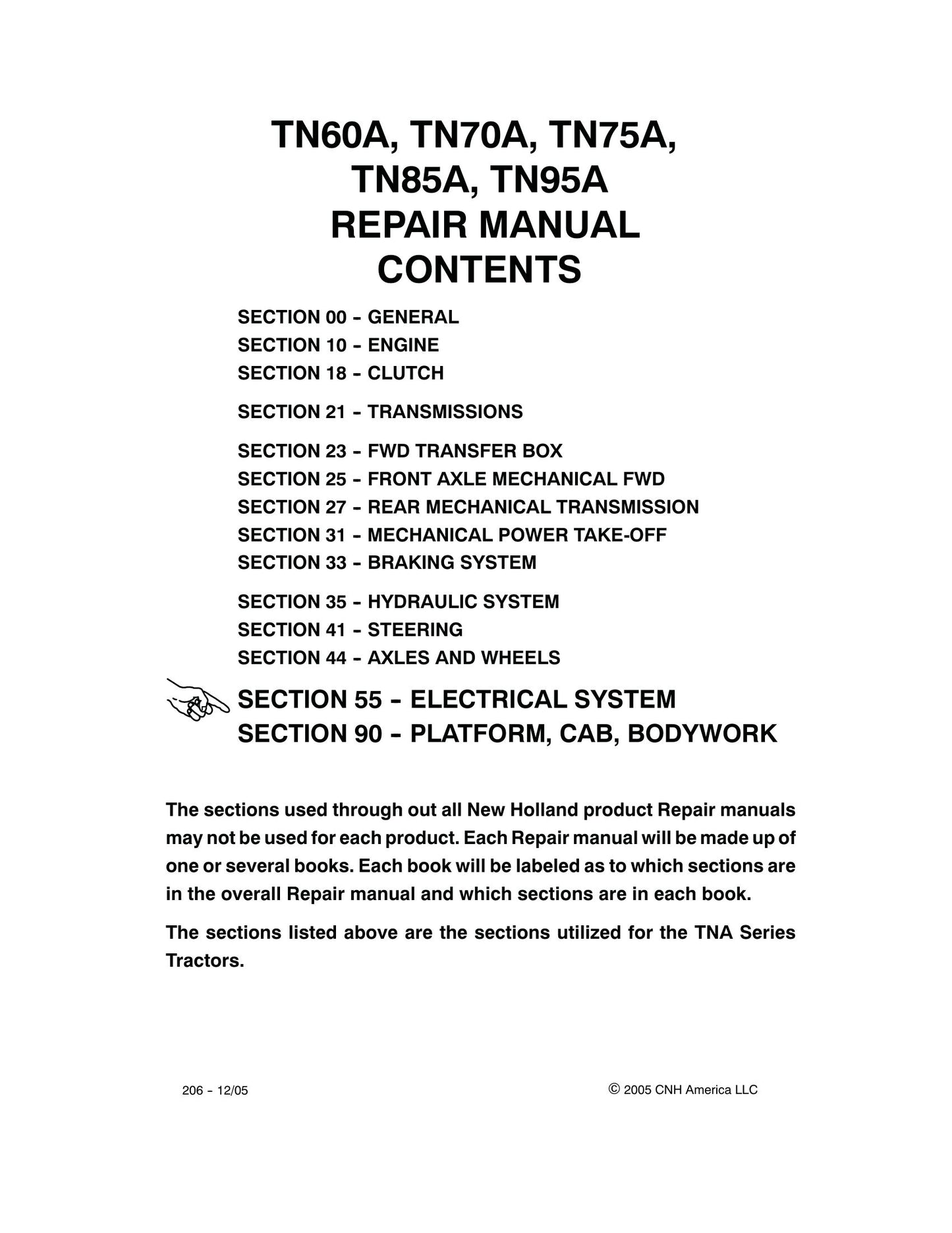 NEW HOLLAND TN60A TN70A TN75A TN85A TN95A Tractor Factory Workshop Repair Manual
