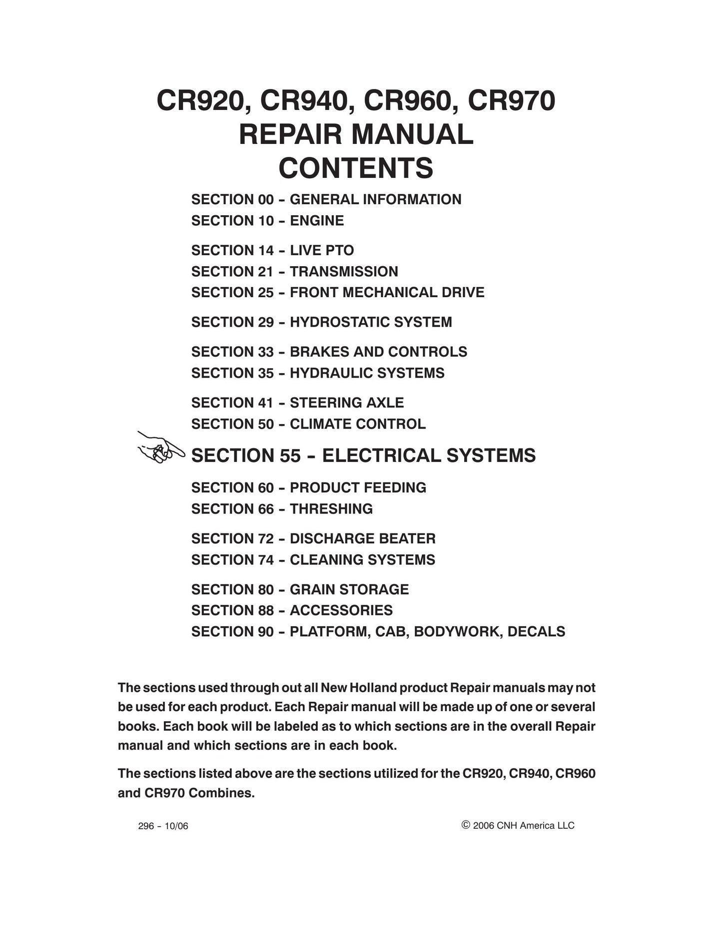 New Holland CR920 CR940 CR960 CR970 Combine Factory Workshop Repair Manual