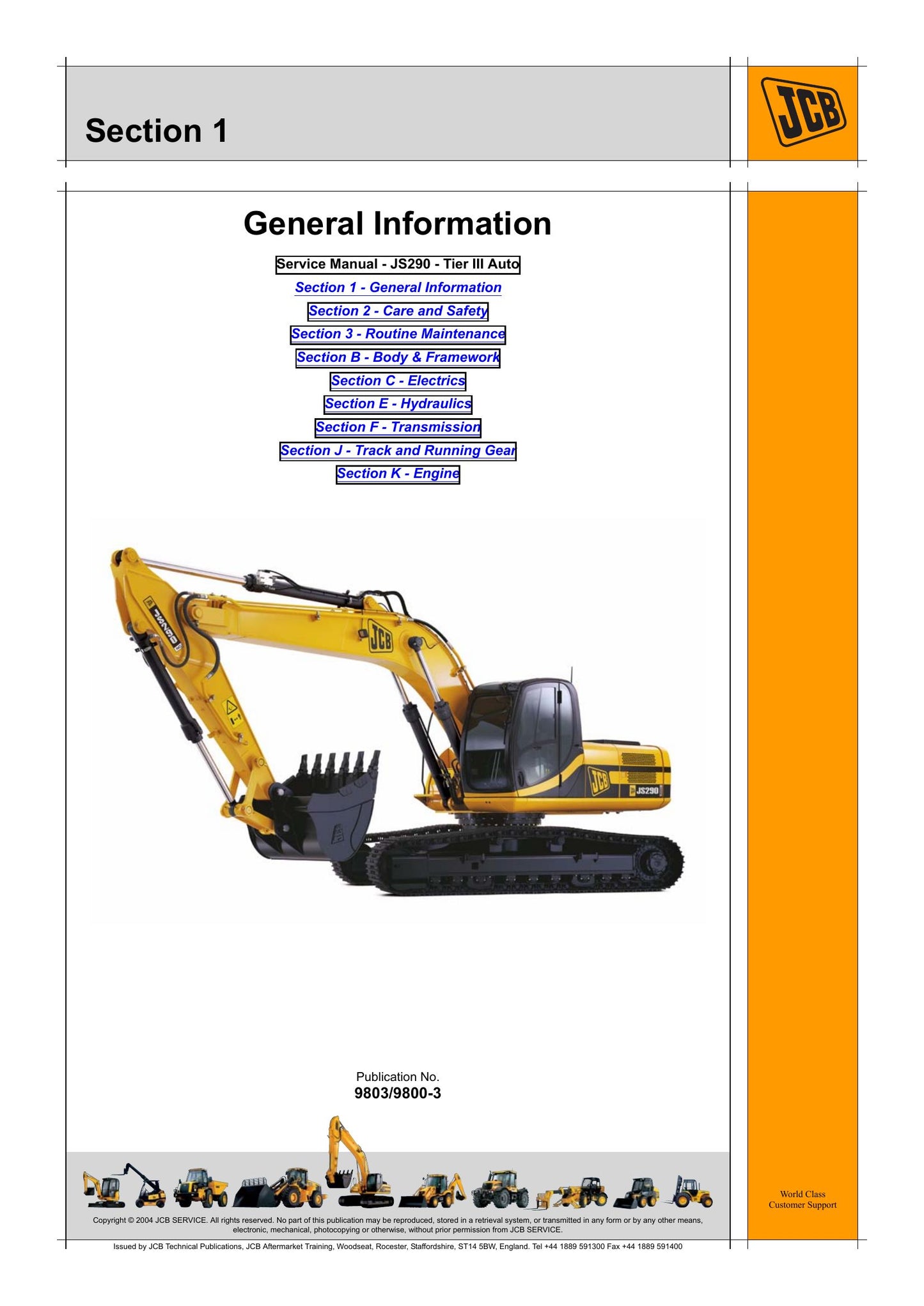 JCB JS290 Crawler Excavator Factory Workshop Service Manual 9803/9800-4