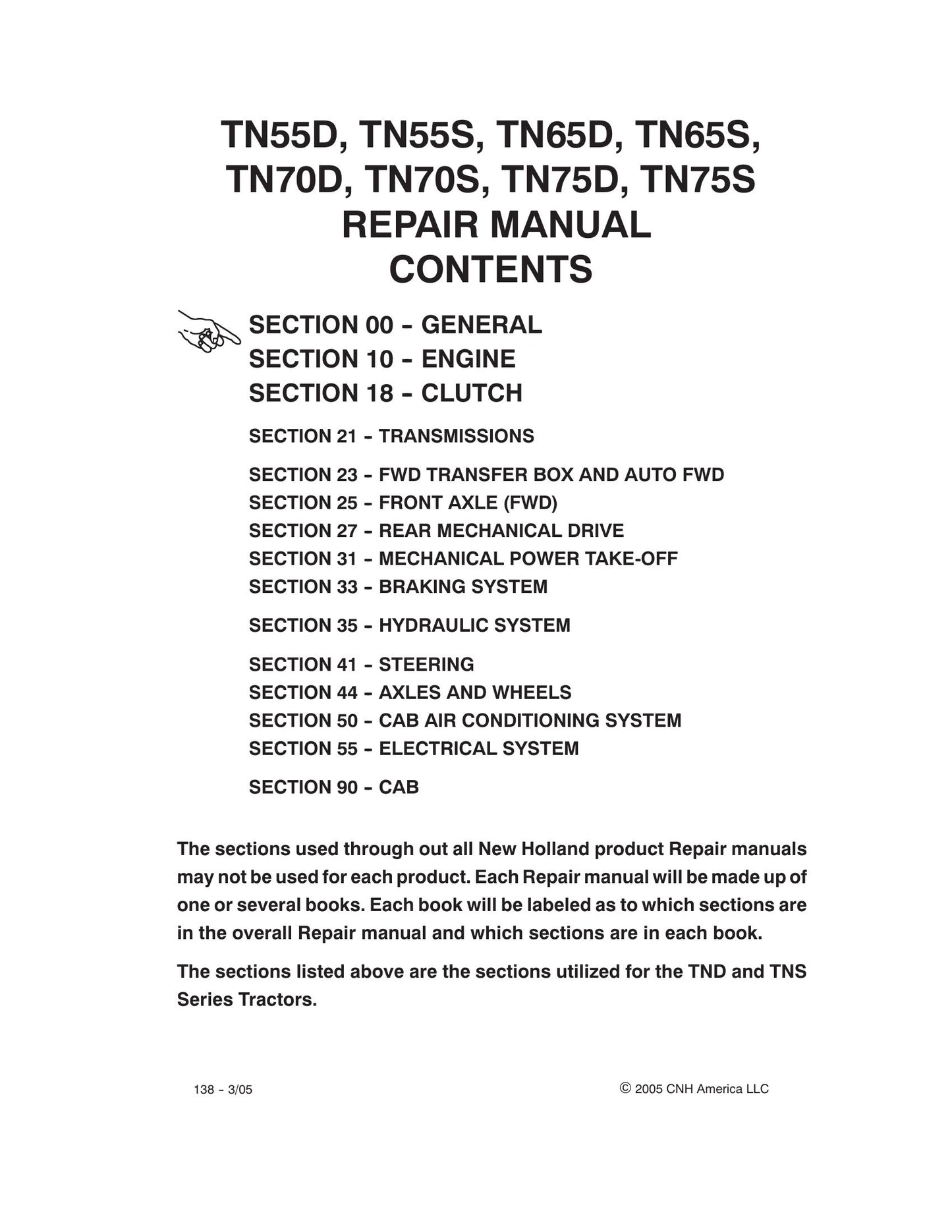 New Holland TN55D TN55S TN65D TN65S TN70D TN70S TN75D TN75S Tractor Factory Workshop Repair Manual 87059388