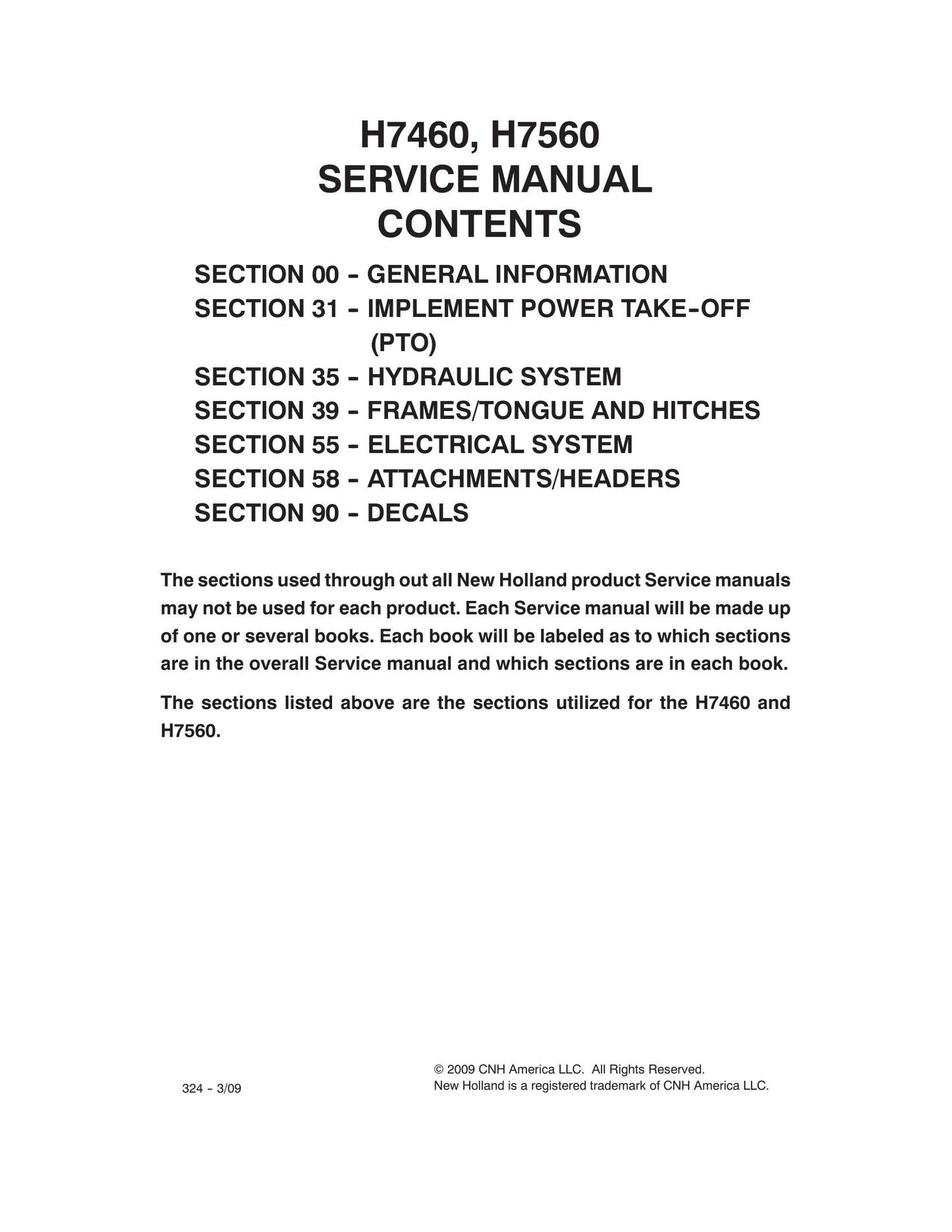 New Holland H7460 H7560 Mower Conditioner Factory Workshop Service Manual