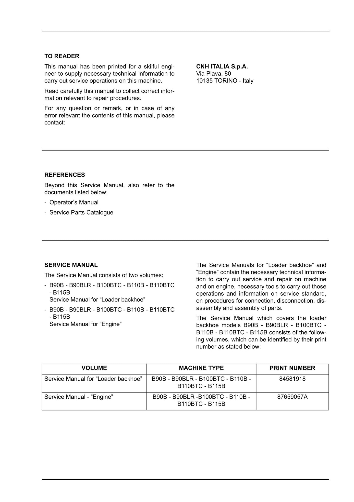 New Holland B90B B90BLR B100BTC B110B B110BTC B115B Backhoe Loader Factory Workshop Service Manual 84581918