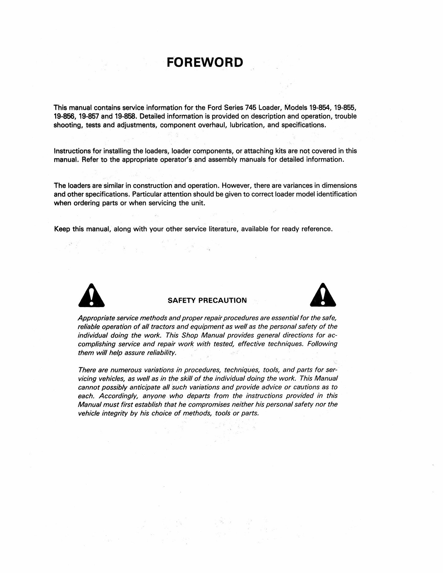 FORD 19-854 19-855 19-856 19-857 19-858 Loader Factory Workshop Repair Manual 40074510