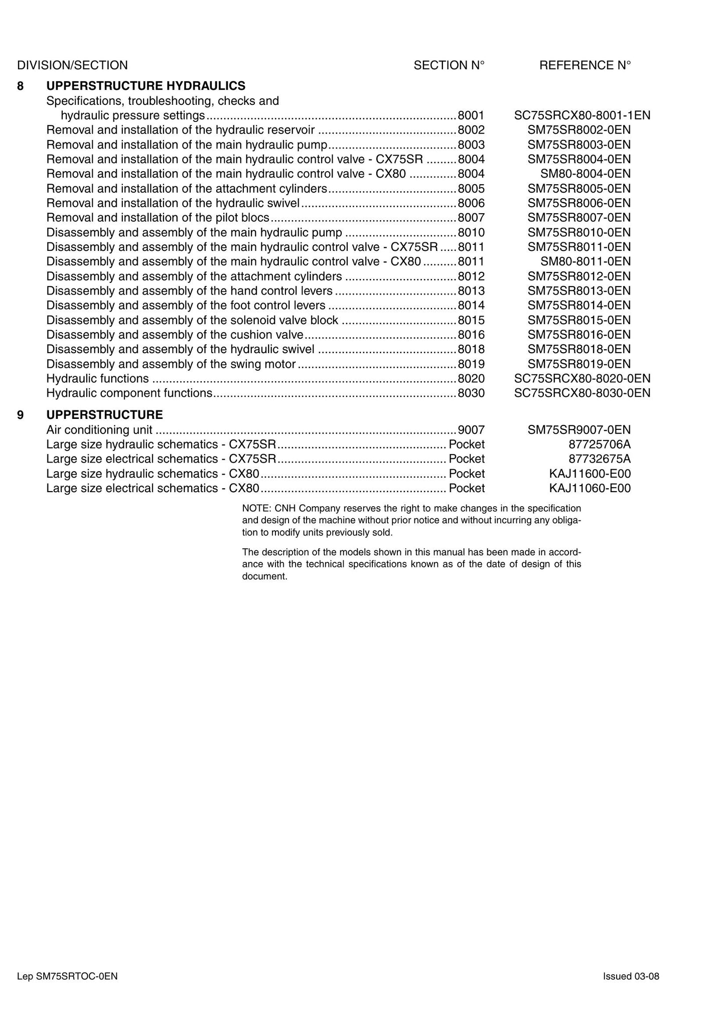 CNH CX75SR CX80 Crawler Excavator Factory Workshop Service Manual