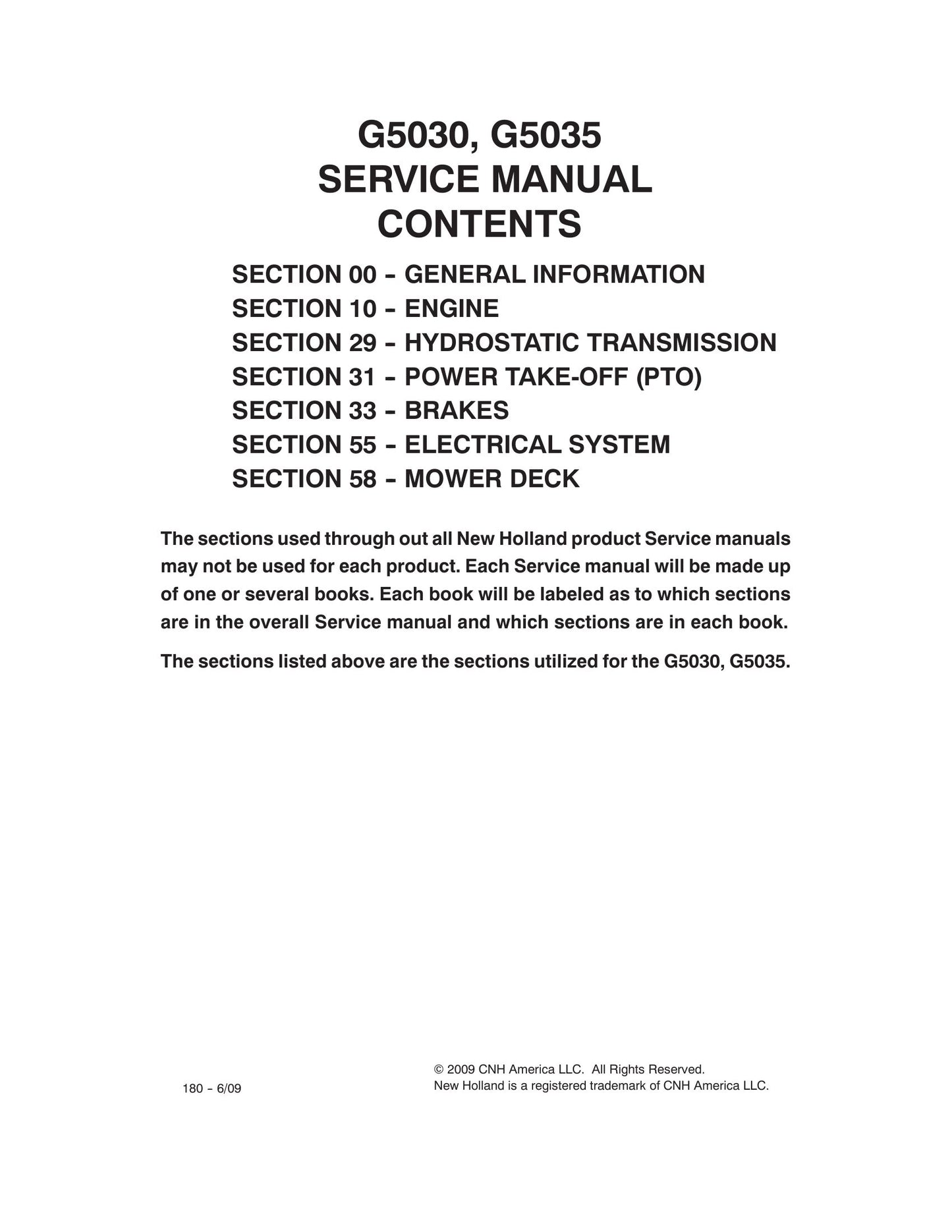 New Holland G5030 G5035 Lawn Mower Factory Workshop Service Manual