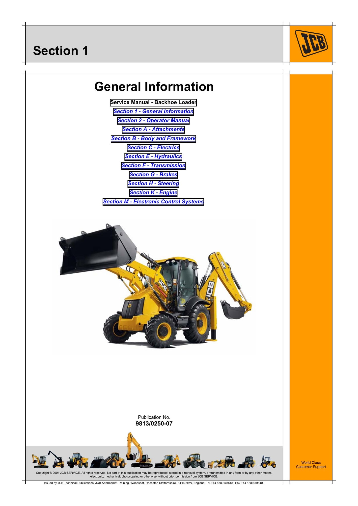 JCB Backhoe Loader Factory Workshop Service Manual 9813/0250-07