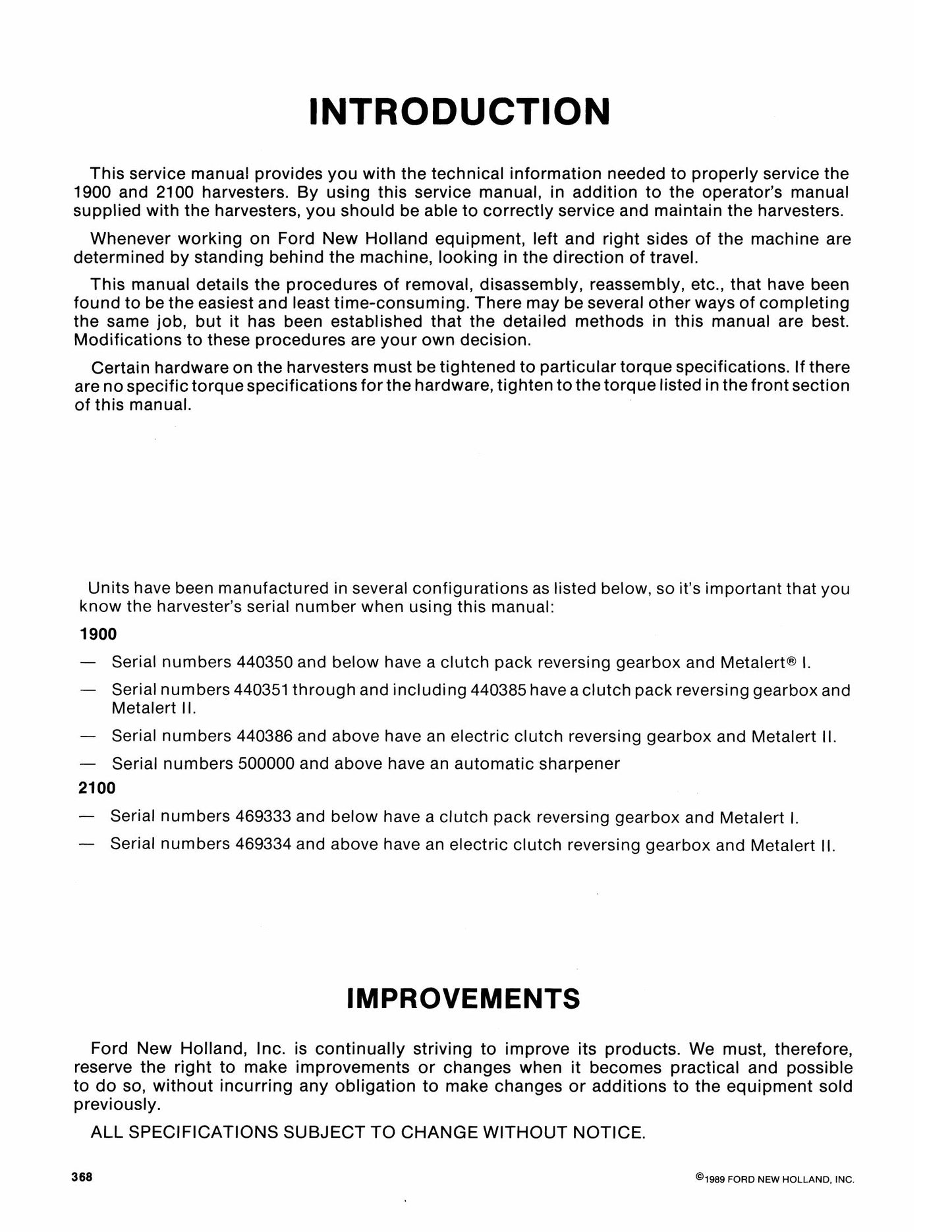 NEW HOLLAND 1900 2100 Harvester Factory Workshop Service Manual 40190022
