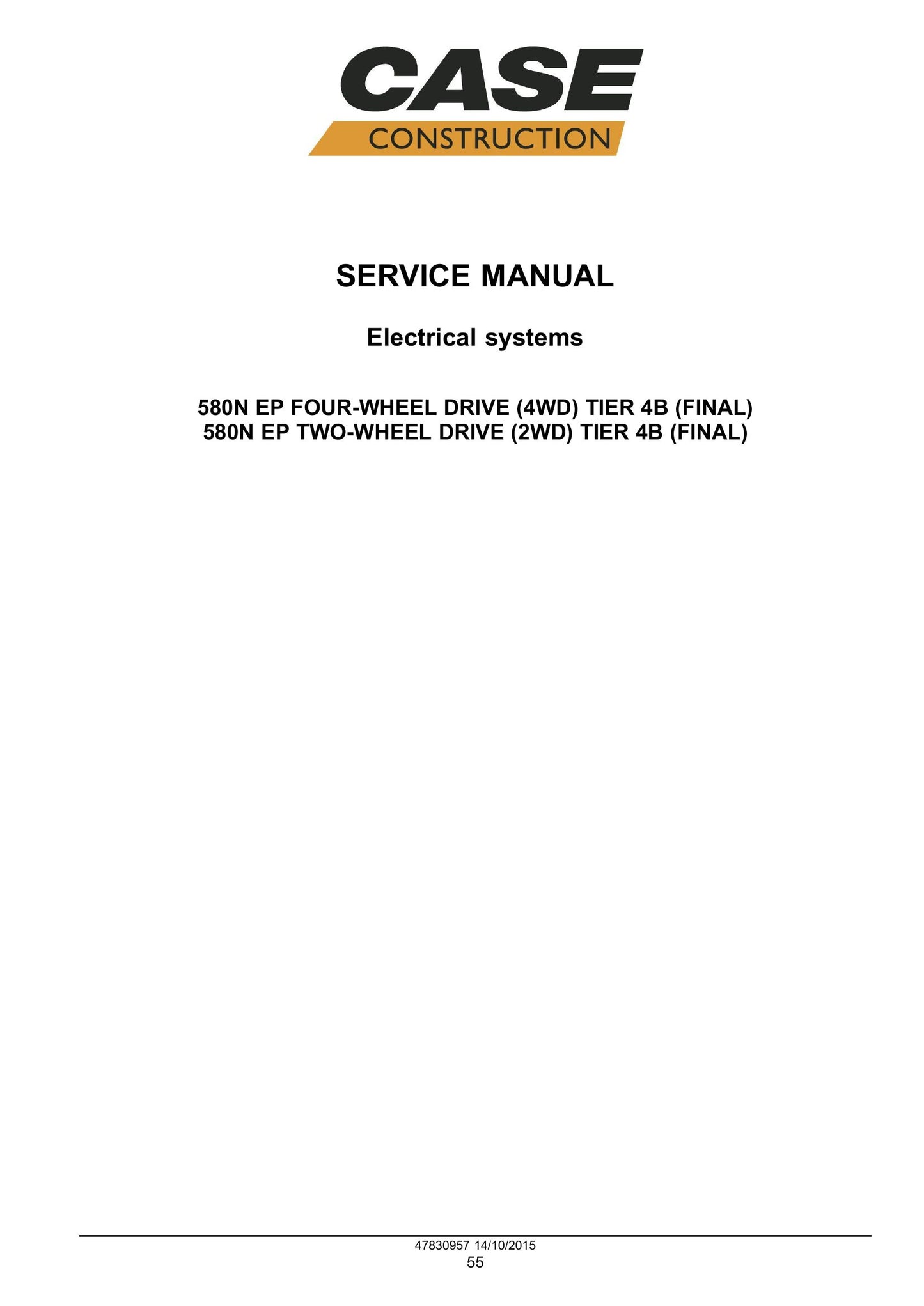 CASE 580N EP Backhoe Loader Factory Workshop Service Manual 47936421