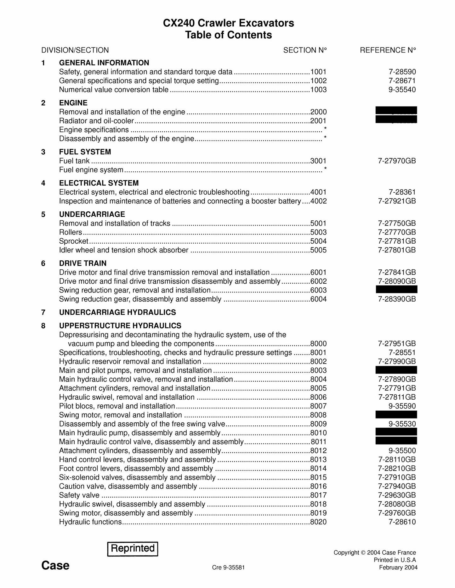 CASE CX240 Crawler Excavator Factory Workshop Service Manual 7-29051
