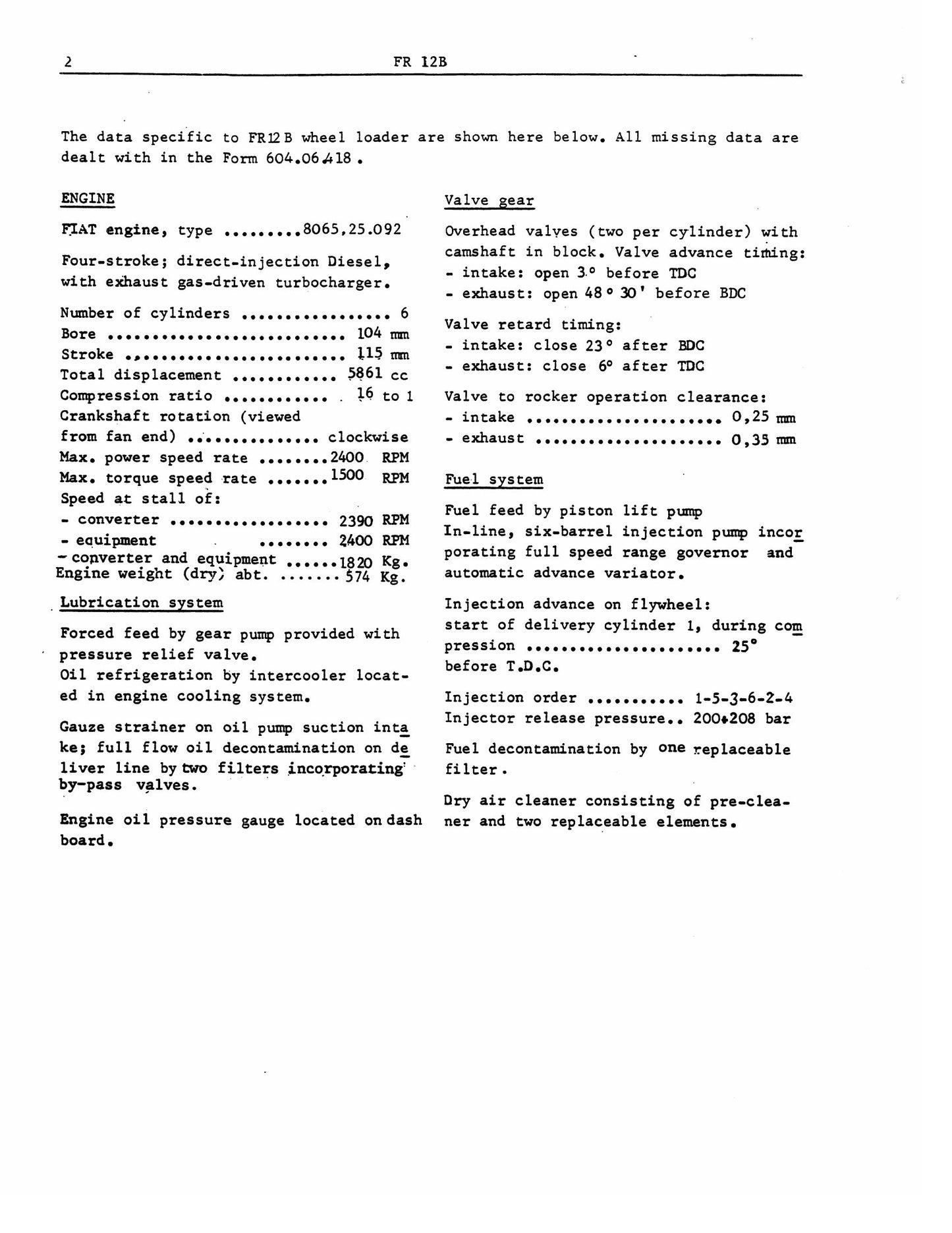 Fiat FR 12B Wheel Loader Factory Workshop Service Manual 604.06.434