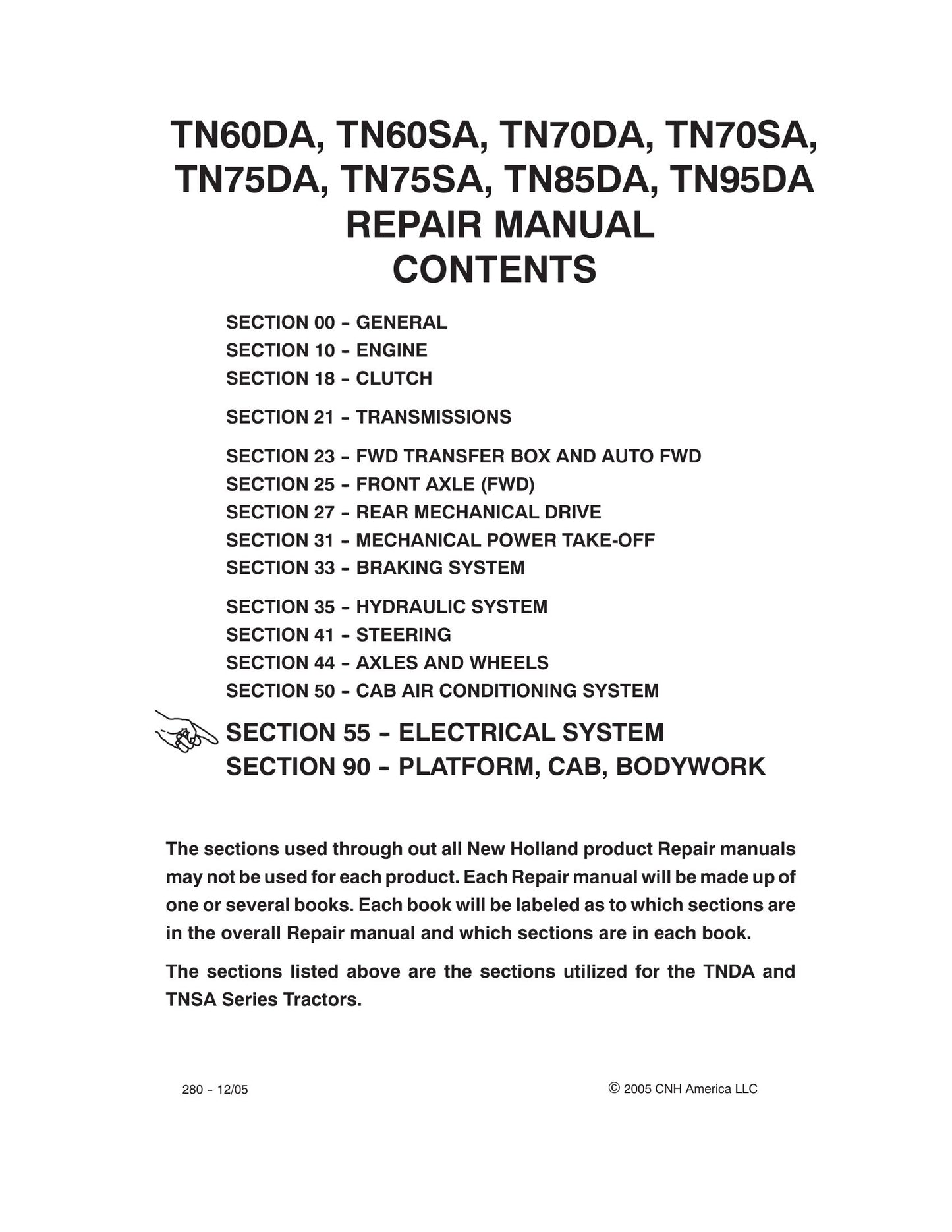 New Holland TN60DA TN60SA TN70DA TN70SA TN75DA TN75SA TN85DA TN95DA Tractor Factory Workshop Repair Manual 87393598