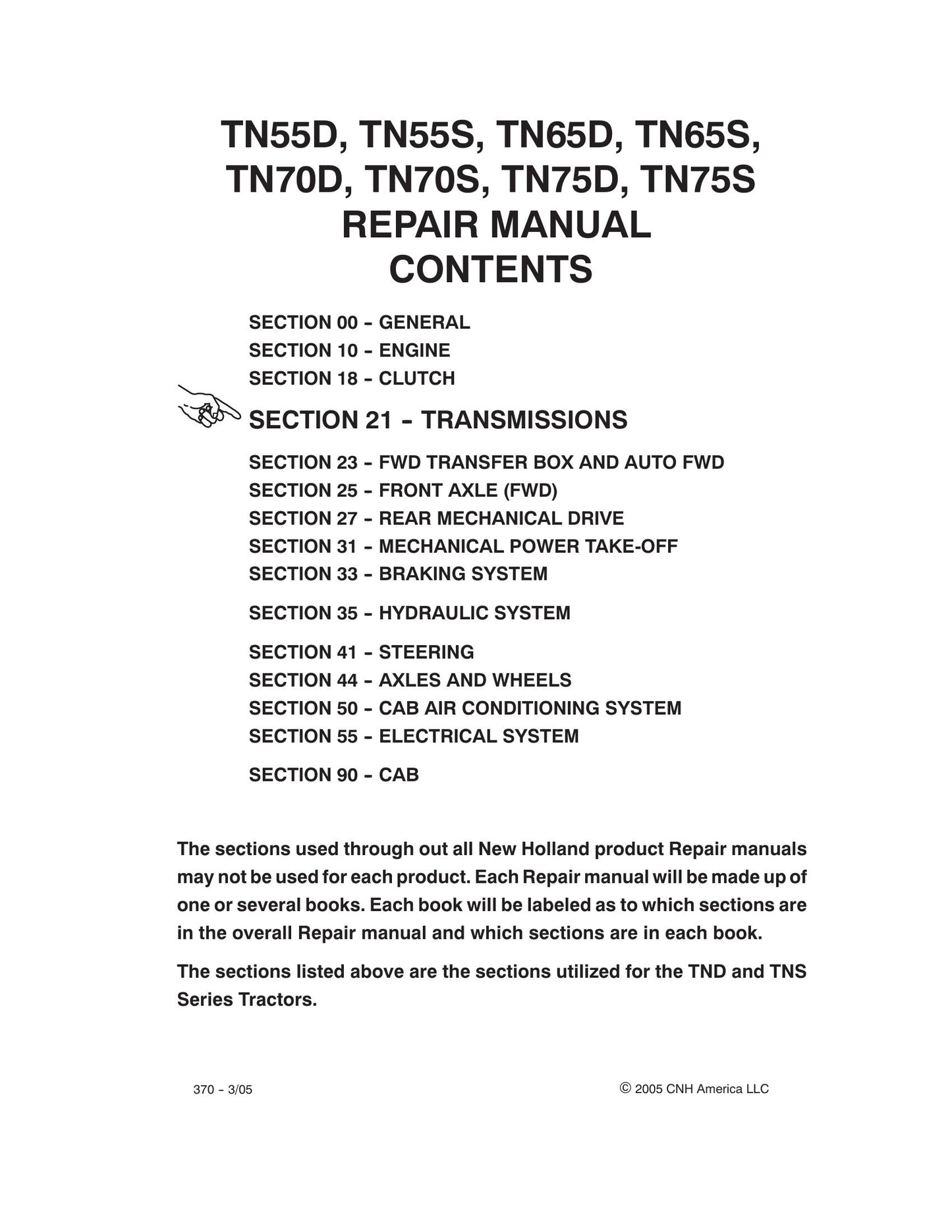 New Holland TN55D TN55S TN65D TN65S TN70D TN70S TN75D TN75S Tractor Factory Workshop Repair Manual 87059388
