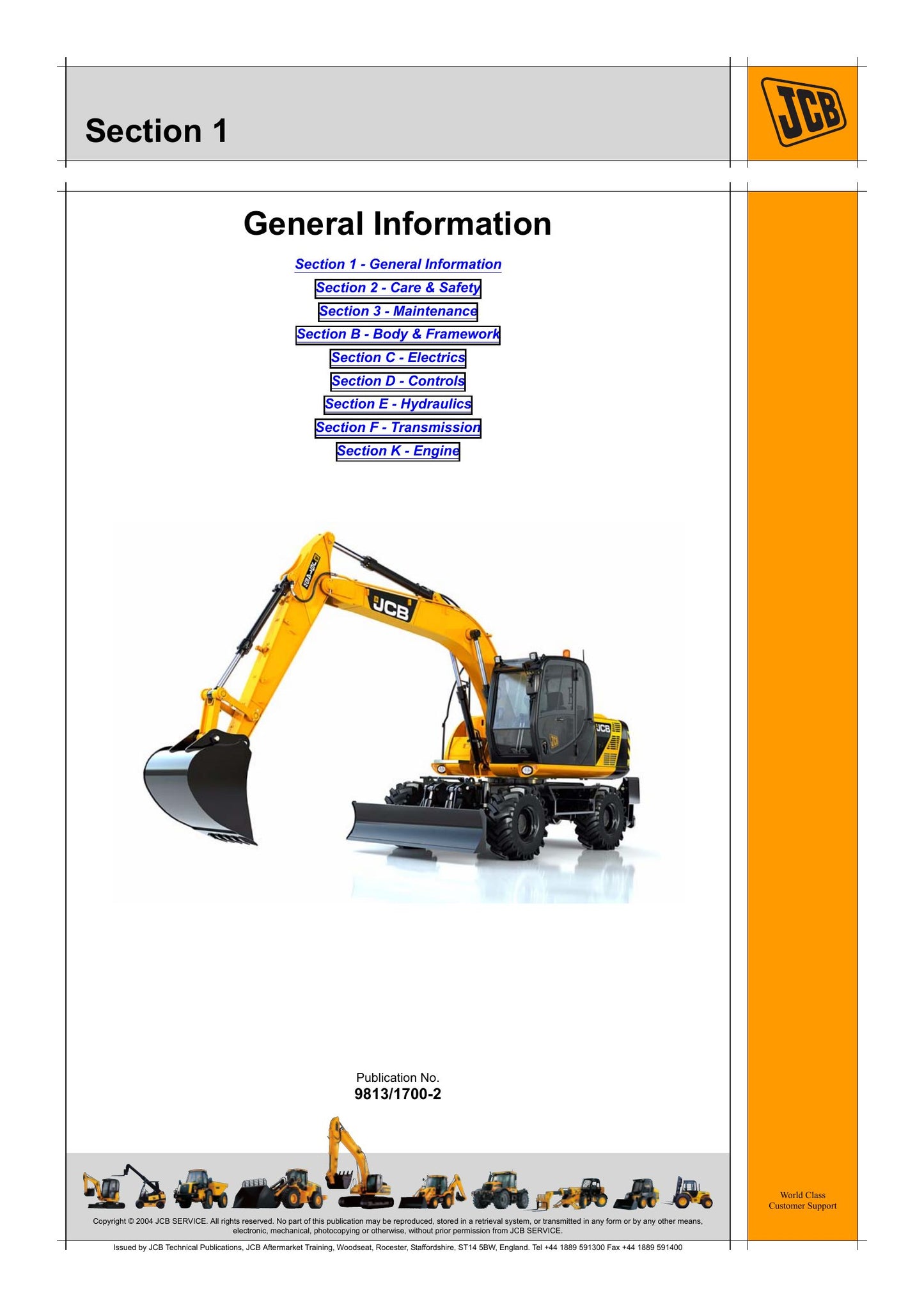 JCB JS145W JS160W JS200 JS115W-205W Wheeled Excavator Factory Workshop Service Manual 9813/1700-2