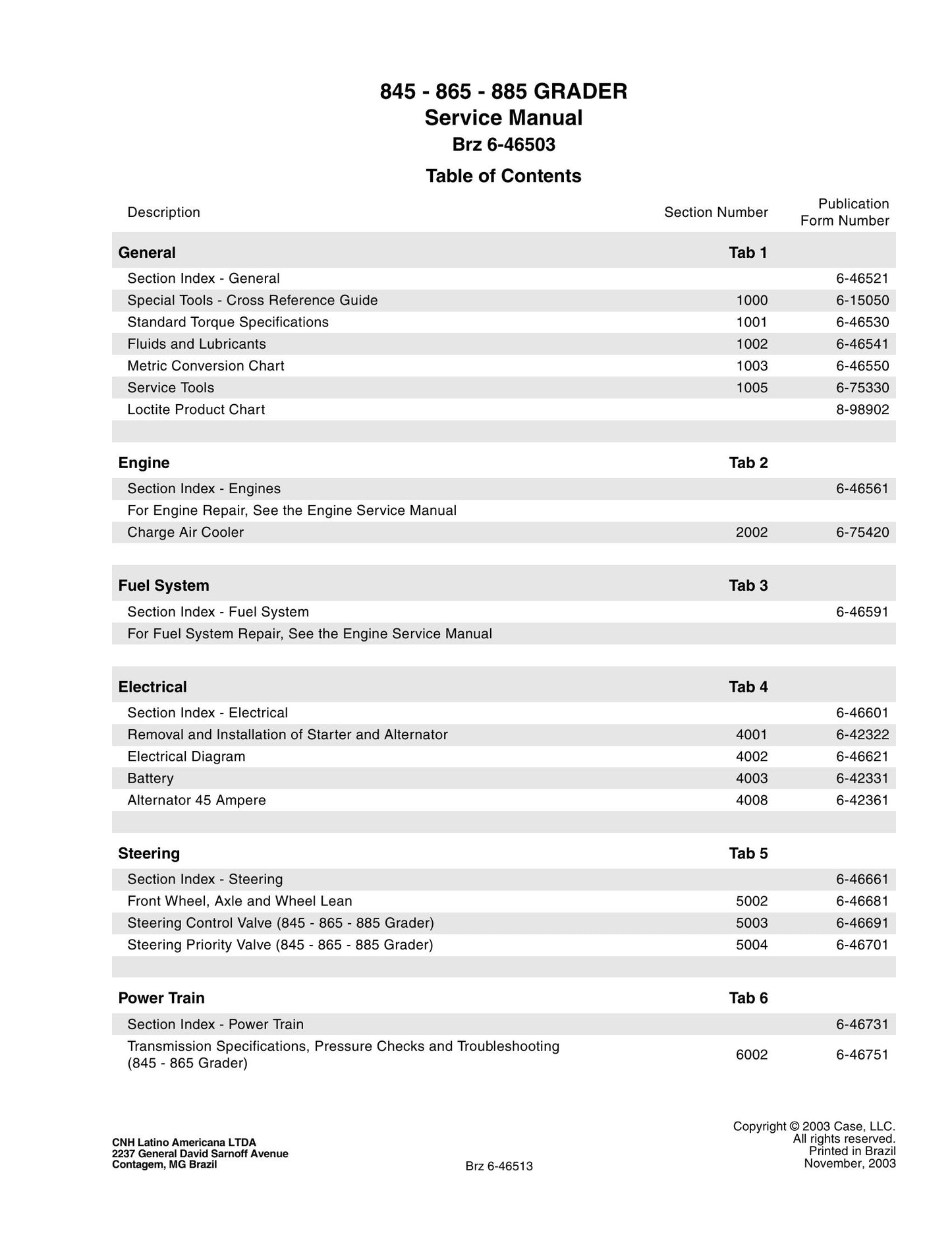 CASE 845 865 885 Motor Grader Factory Workshop Service Manual 6-46503