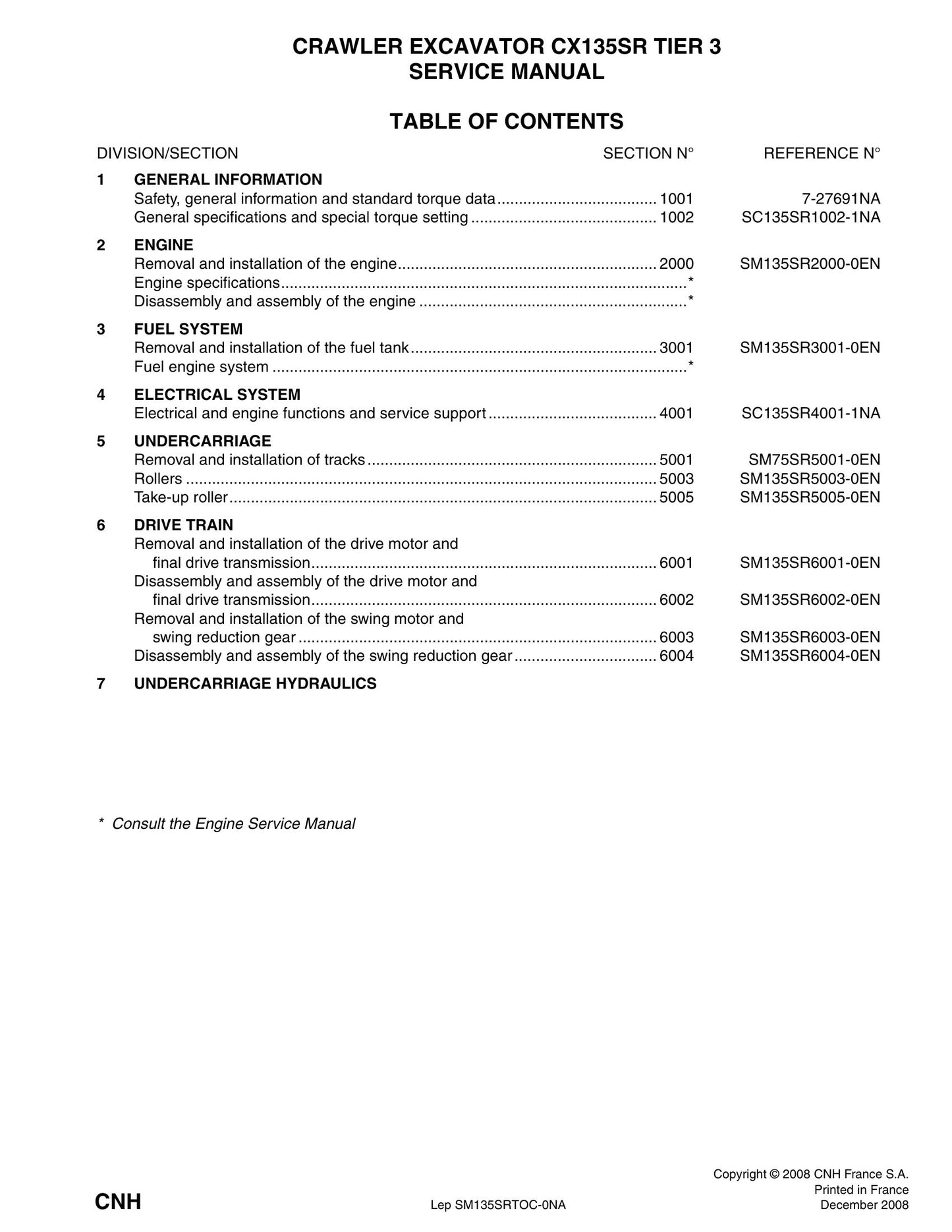 CASE CX135SR Crawler Excavator Factory Workshop Service Manual 84187486A