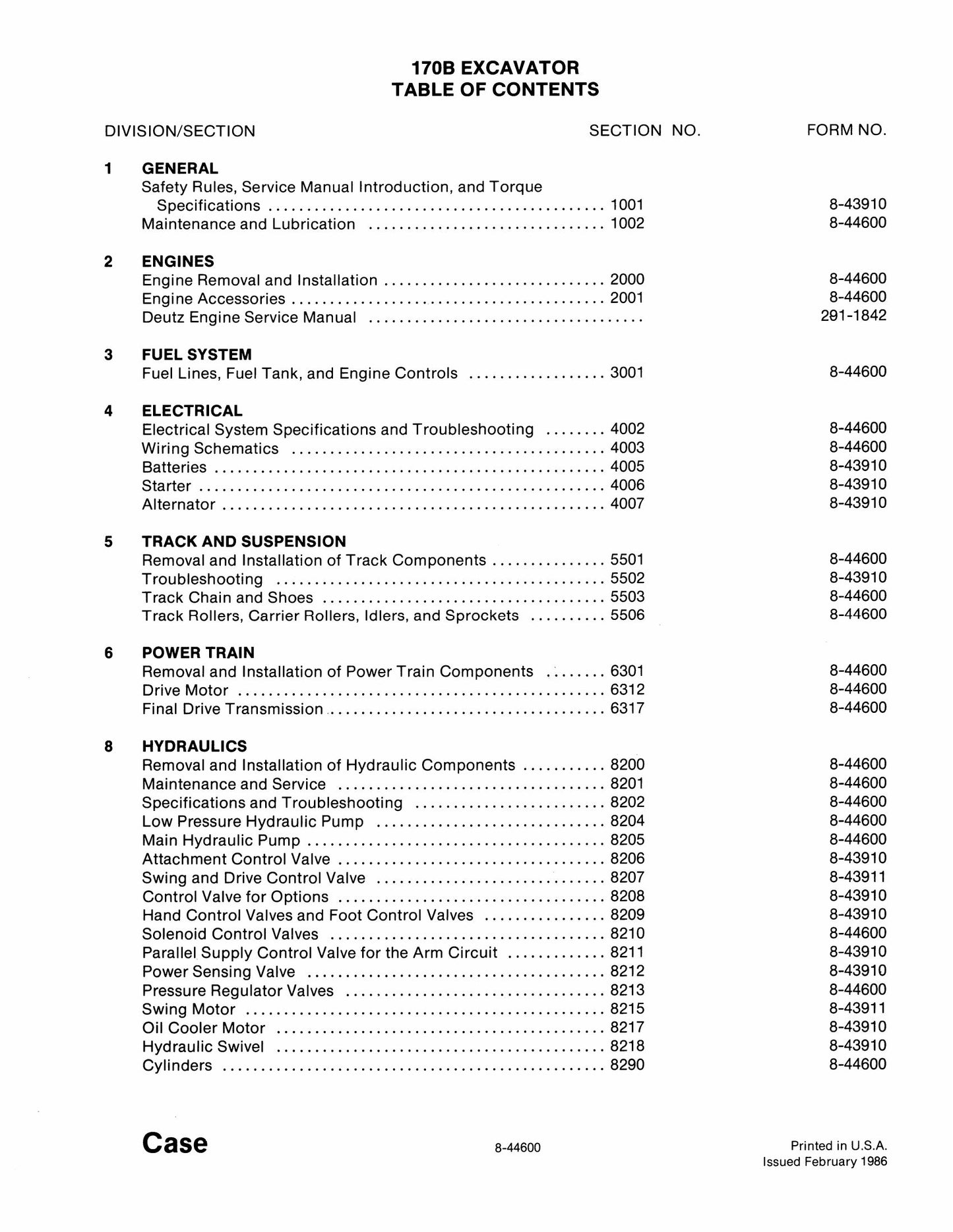 CASE 170B Excavator Factory Workshop Service Manual 8-44600