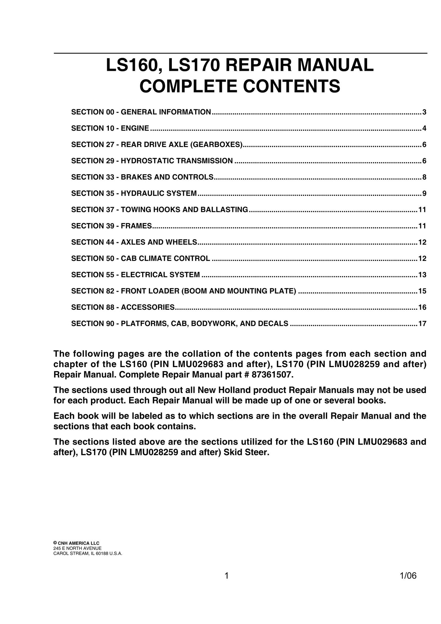 New Holland LS160 LS170 Skid Steer Loader Workshop Manual 87361507