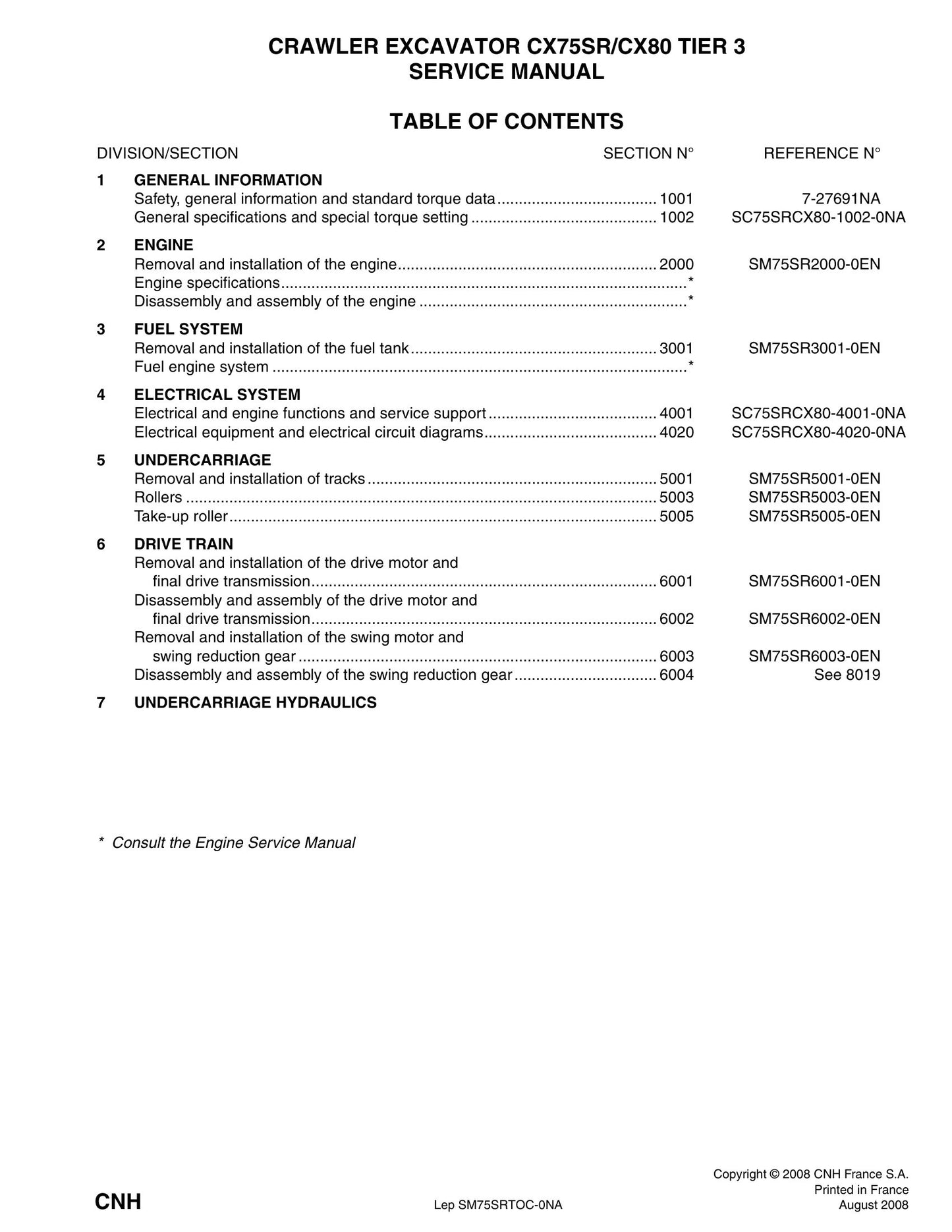 CASE CX75SR CX80 Crawler Excavator Factory Workshop Service Manual