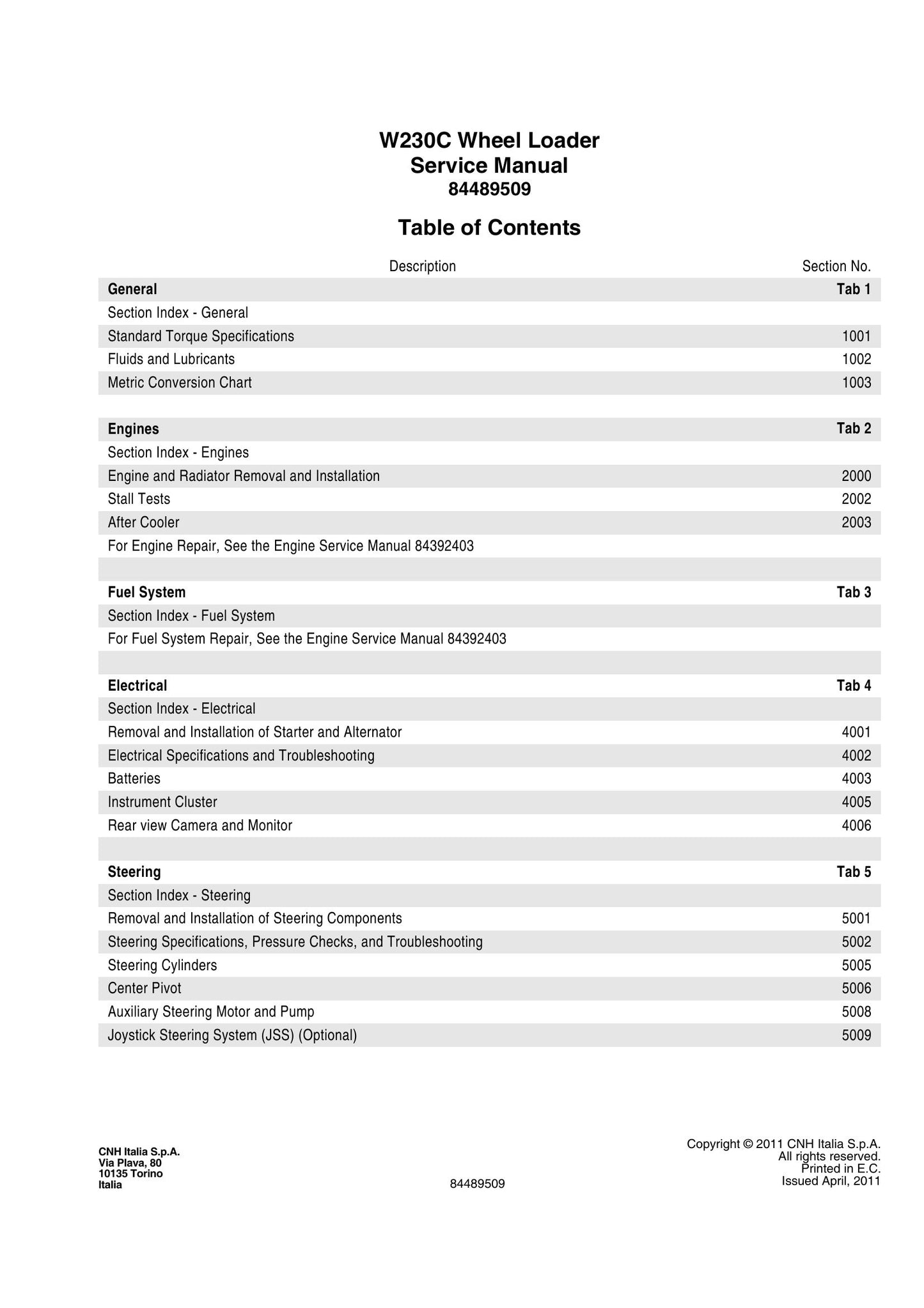 New Holland W230C Wheel Loader Factory Workshop Service Manual 84489509