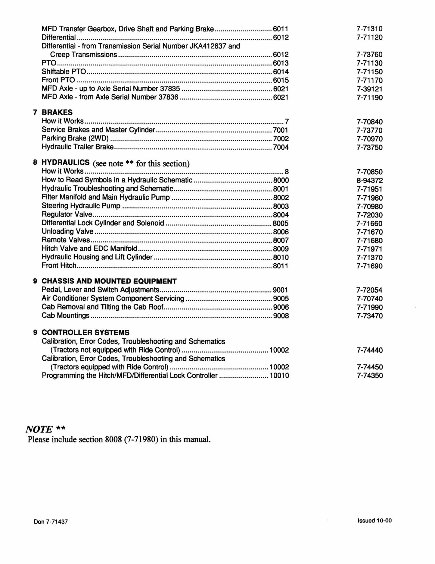CASE CX50 CX60 CX70 CX80 CX90 CX100 Tractor Factory Workshop Service Manual Don 7-71427