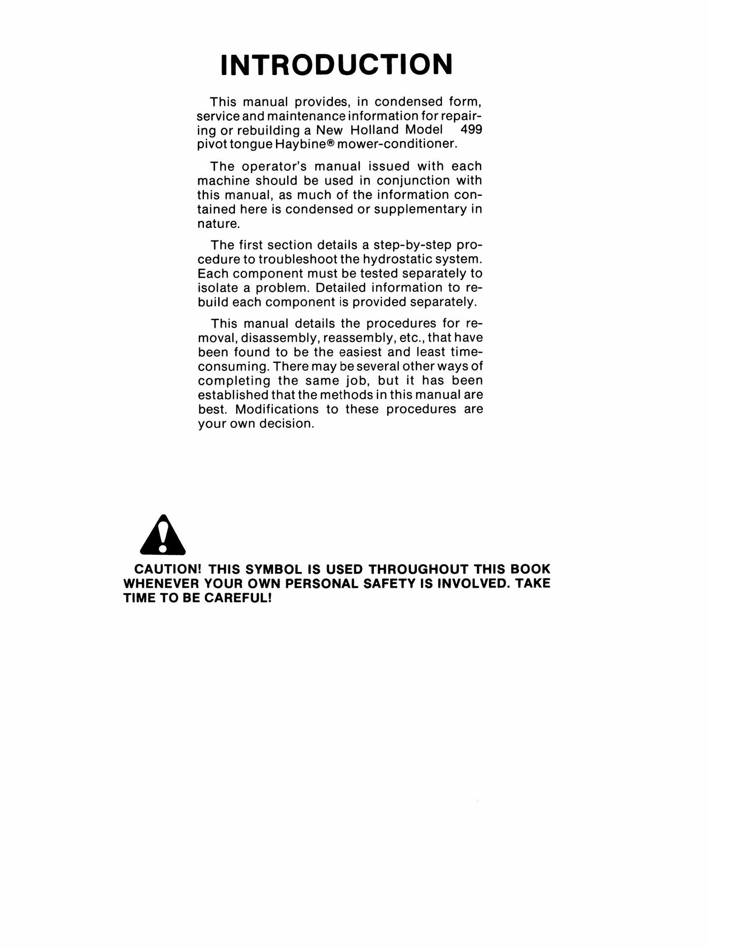 NEW HOLLAND 499 Pivot Tongue Haybine Mower-Conditioner Factory Workshop Service Manual 40049910