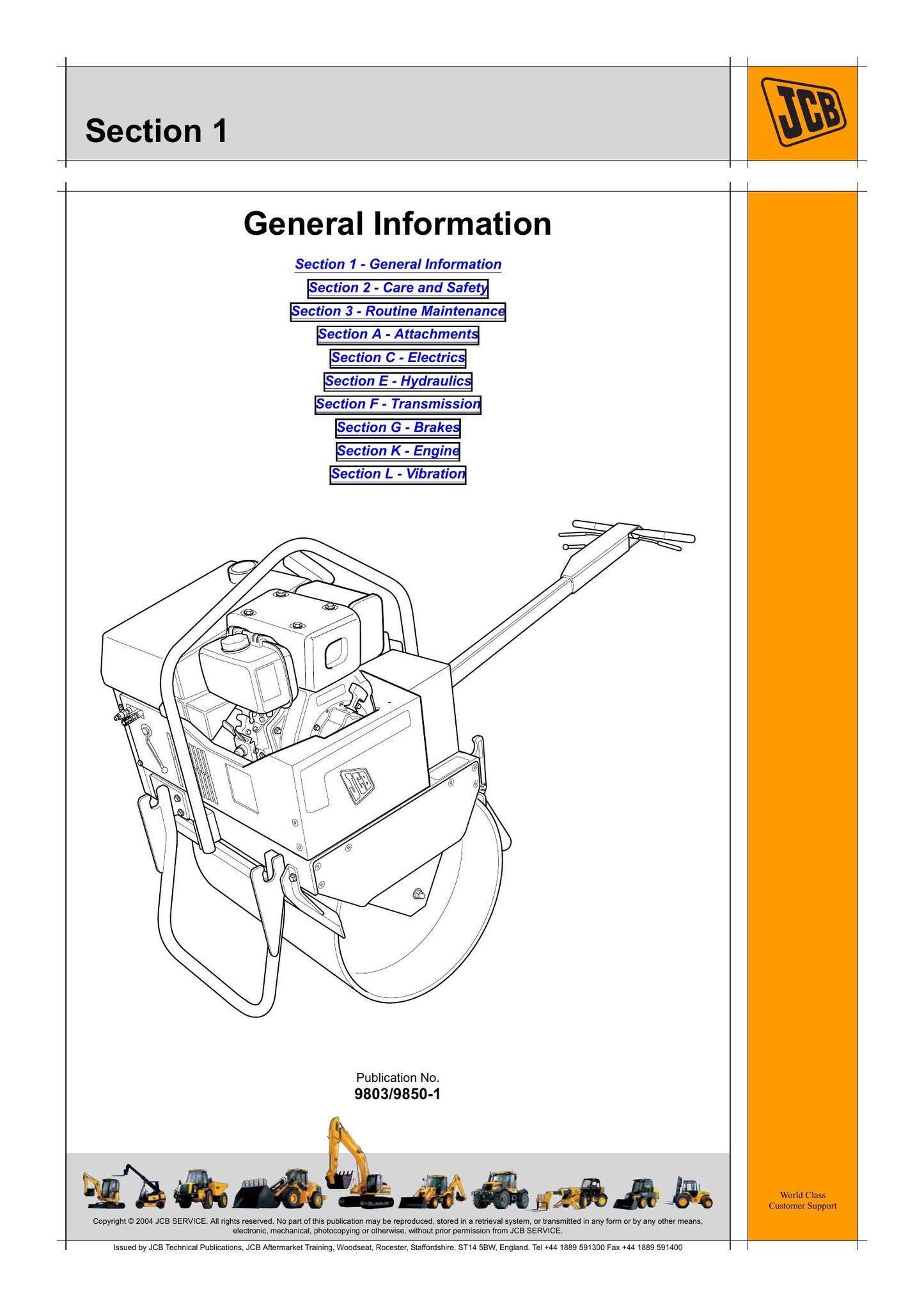 JCB VMS 71 Vibratory Roller Factory Workshop Service Manual 9803/9850-1