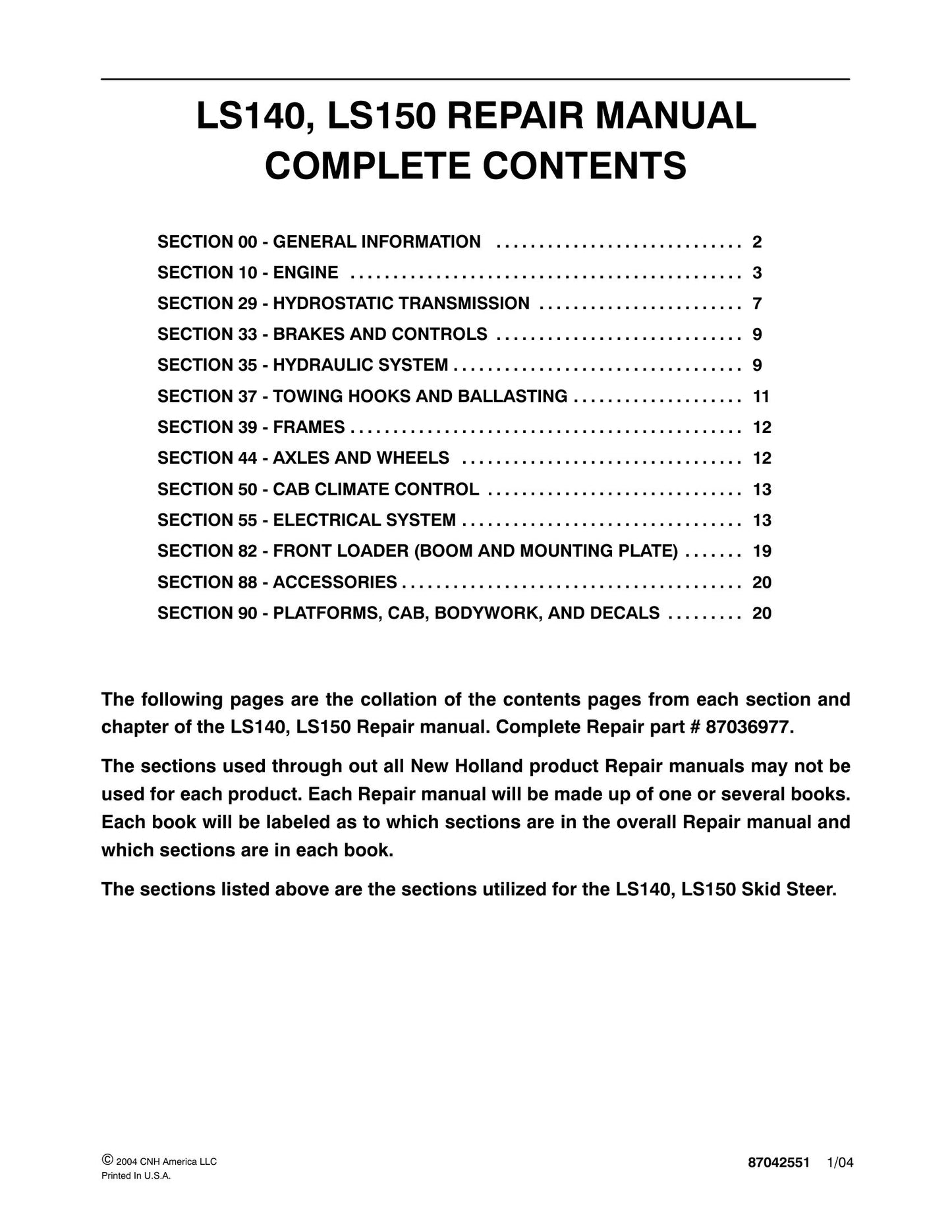 New Holland LS140 LS150 Skid Steer Loader Factory Workshop Repair Manual 87036977