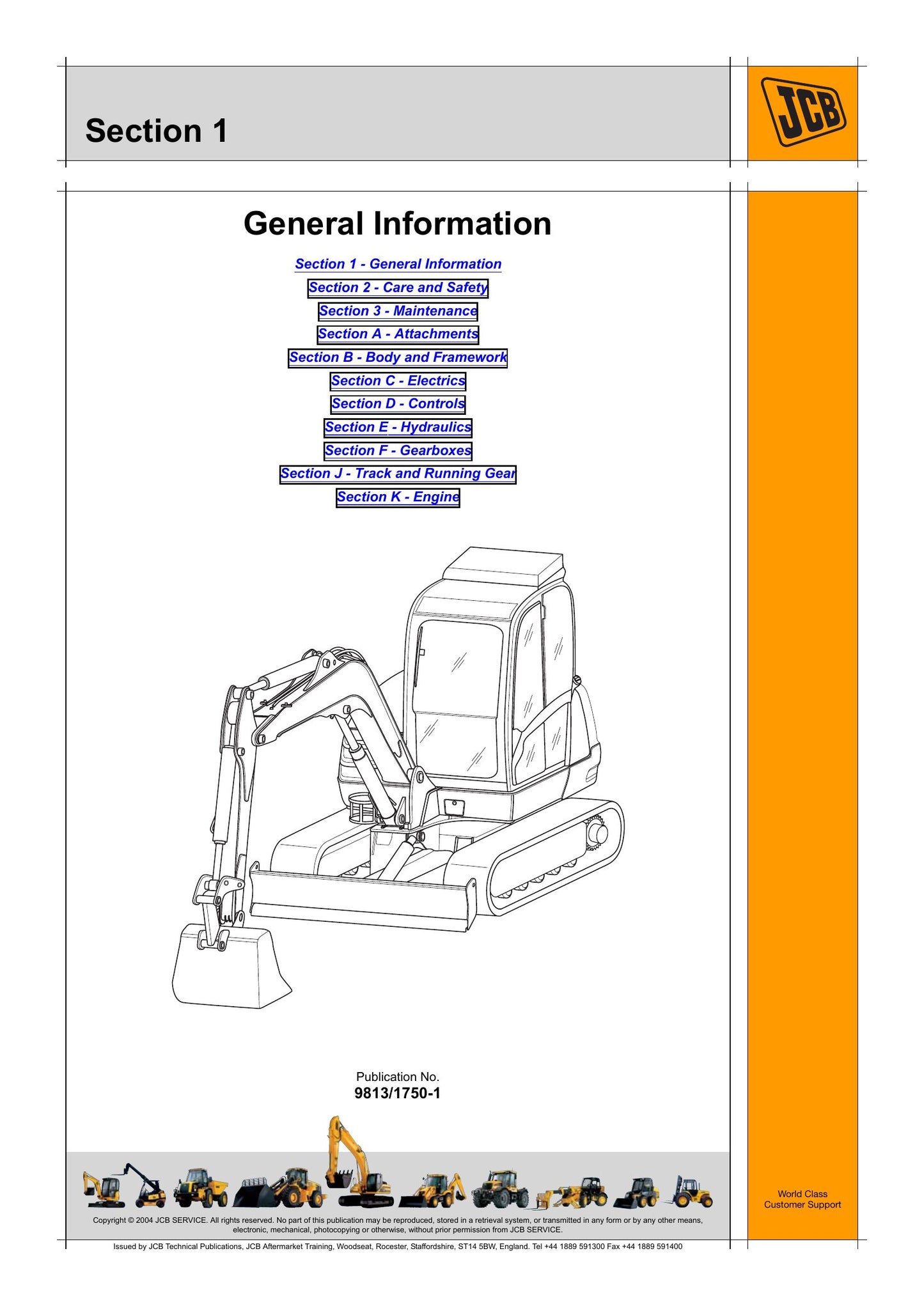 JCB 8061 Mini Excavator Factory Workshop Service Manual 9813/1750-1
