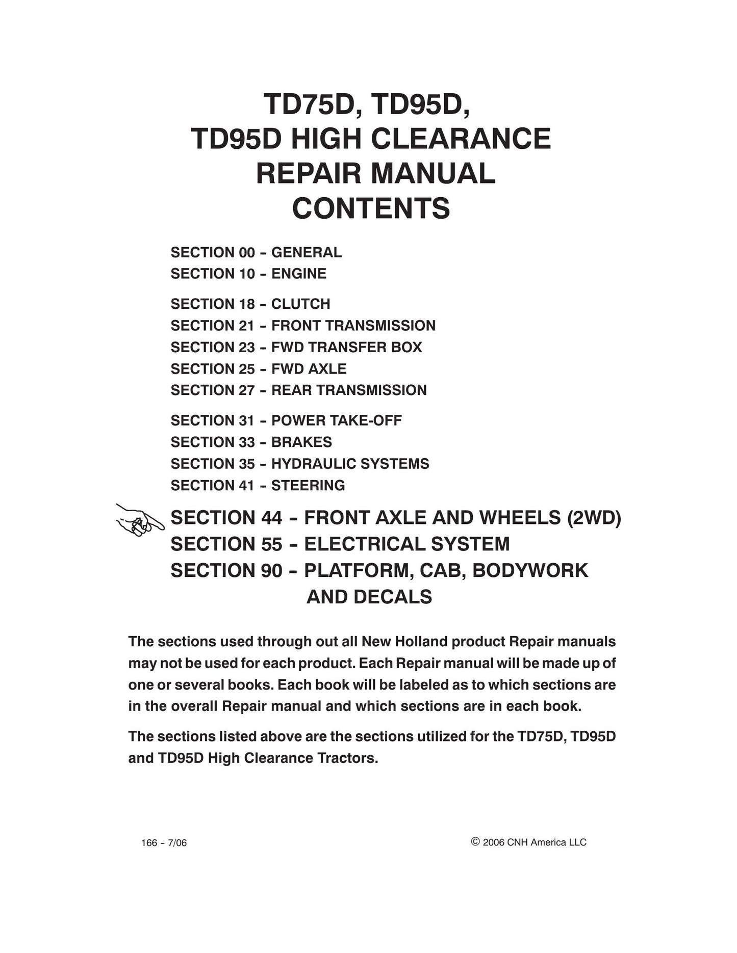 New Holland TD75D TD95D TD95D High Clearance Tractor Factory Workshop Repair Manual