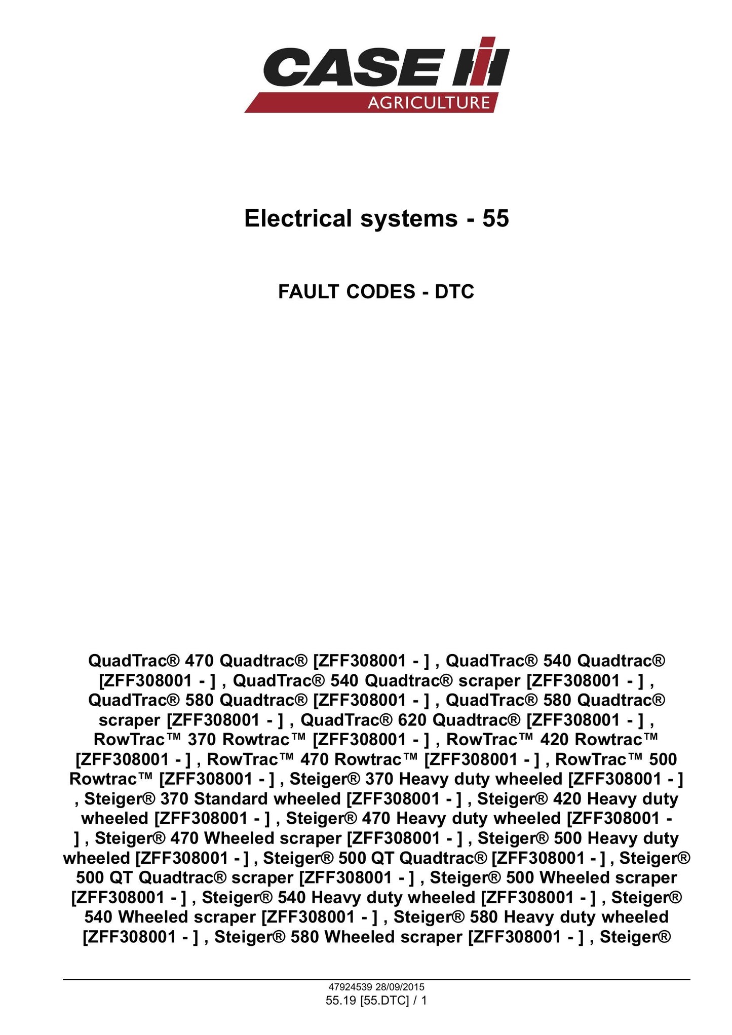 CASE Rowtrac 370 420 470 500 Steiger 370 420 470 500 540 580 620 Quadtrac 470 500 540 580 620 Tractor Factory Workshop Service Manual 47935526