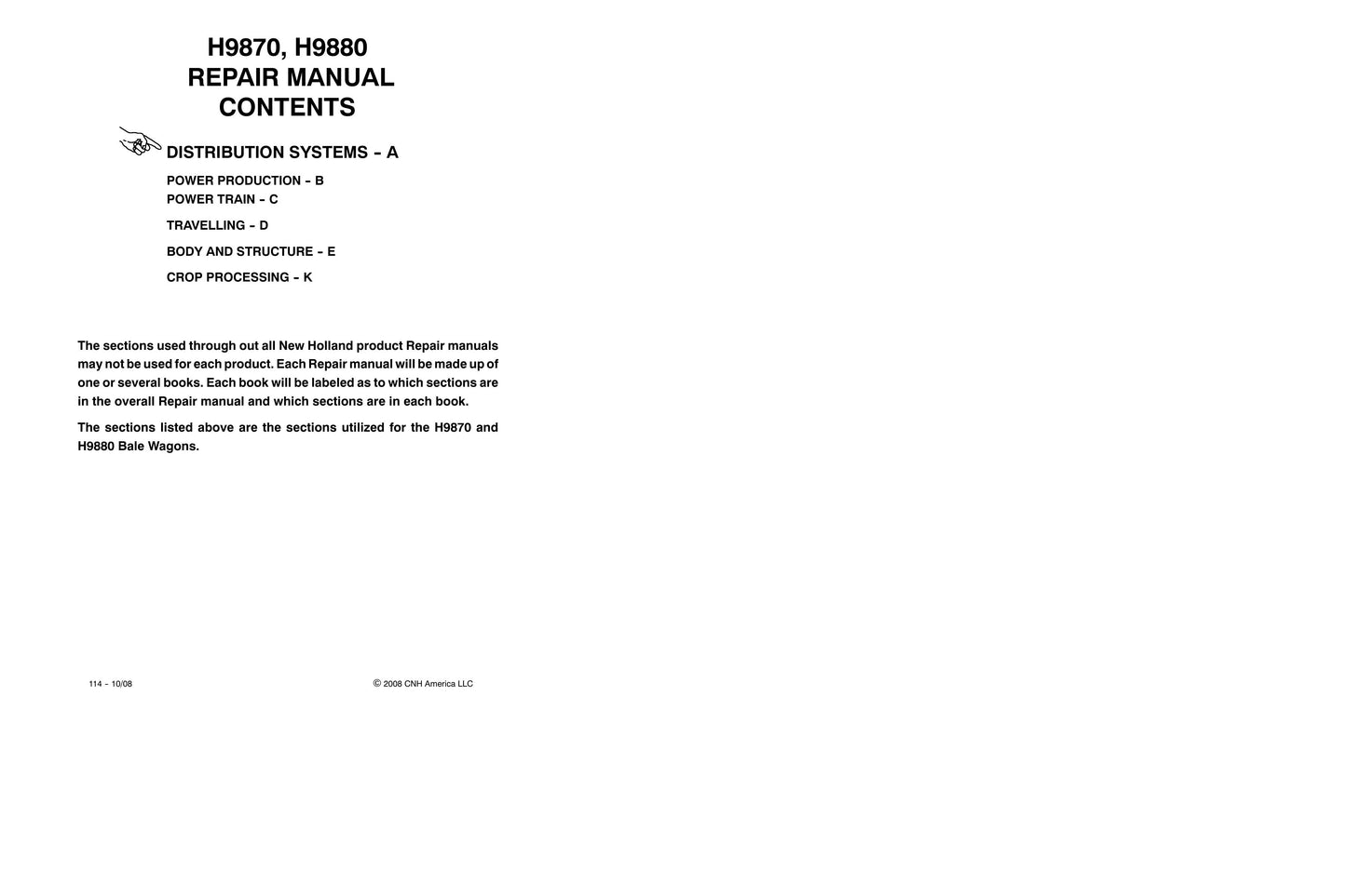 New Holland H9870 H9880 Bale Wagon Factory Workshop Repair Manual 84175490